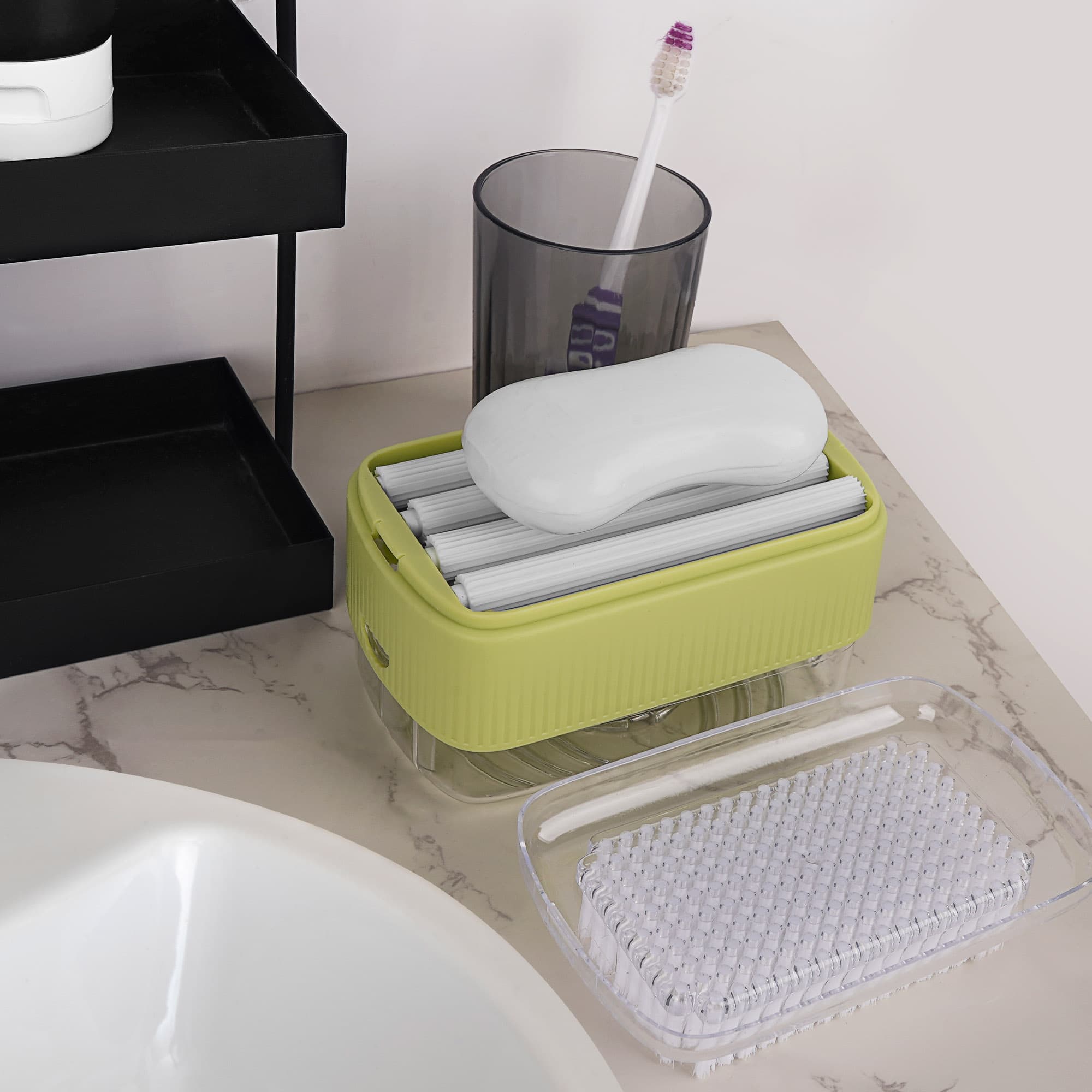 JANKOW Foaming Soap Box, Multifunctional Soap Boxs, Clothes Cleaning Brush Soaps Dispenser Foaming Box, Reusable Scrubbing Brush Soaps Organizatier for Home Laundry (Green) - 4
