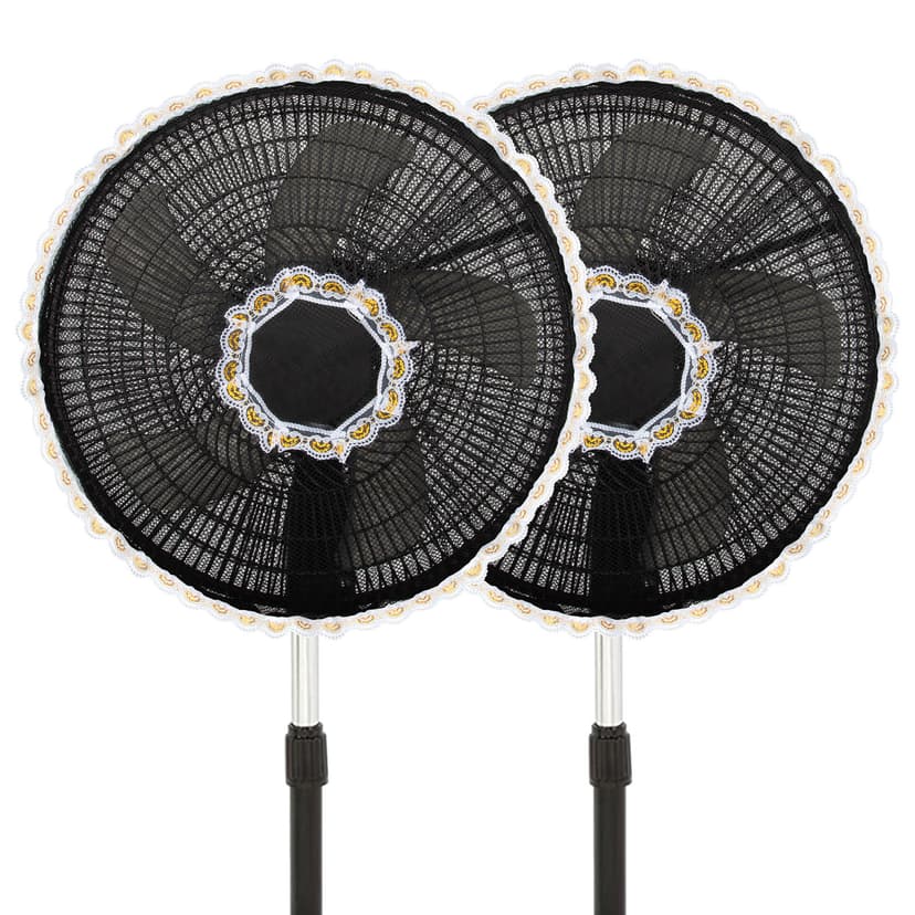 Kingshion 2 Pack 14-16 Inches Fan Safety Protection Cover, Finger Protect Fan Net Guard, Damp-Proof Cover for Pedestal Fan, Summer Washable Dustproof Safety Fan Protection, Black