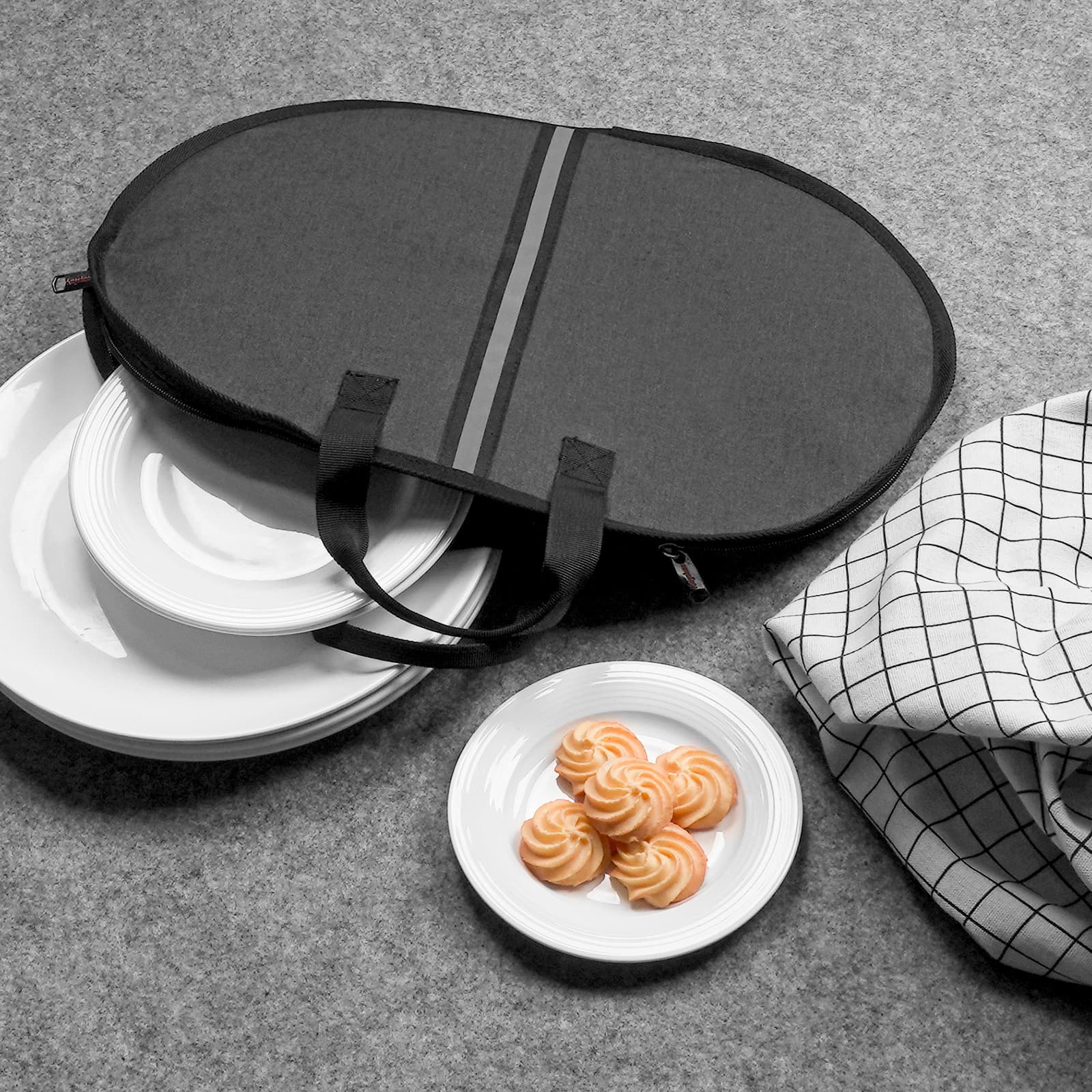 Kingshion Large Platter Storage Case - 20" x 15" - Stackable with Padded Interior - China Storage Containers for Plates and Serveware( Gray) - 5