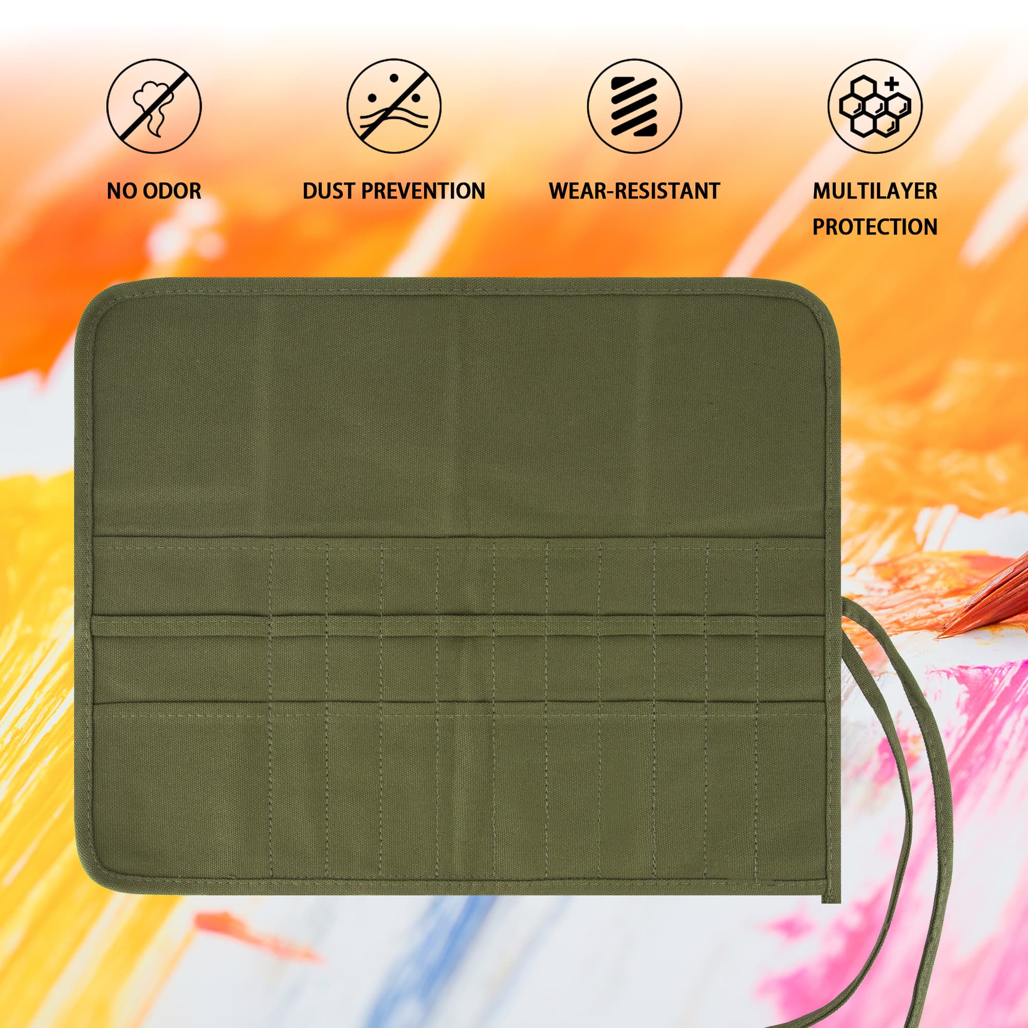22 Slot Paint Brush Storage Bag, Canvas Roll Up Artist Paint Brush Pouch, Watercolor Gouache Oil Paint Brush Holder - 4
