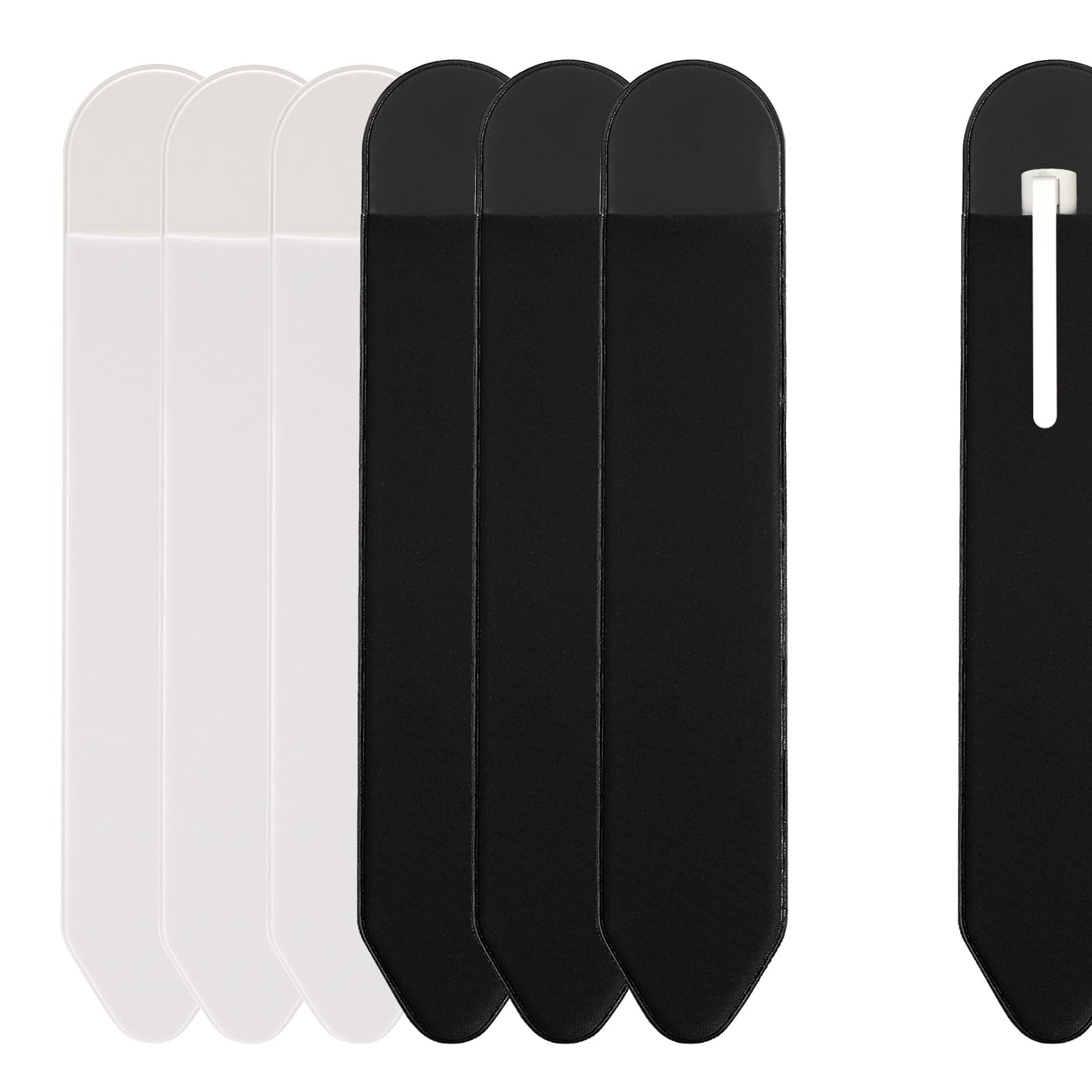 JANKOW Adhesive Elastic Pen Holders, 6 Pack (3 White + 3 Black) — Nylon Stick-On Pencil Loops for Notebooks, Tablets & Desks, Compatible with Apple Pencil & Stylus - 4