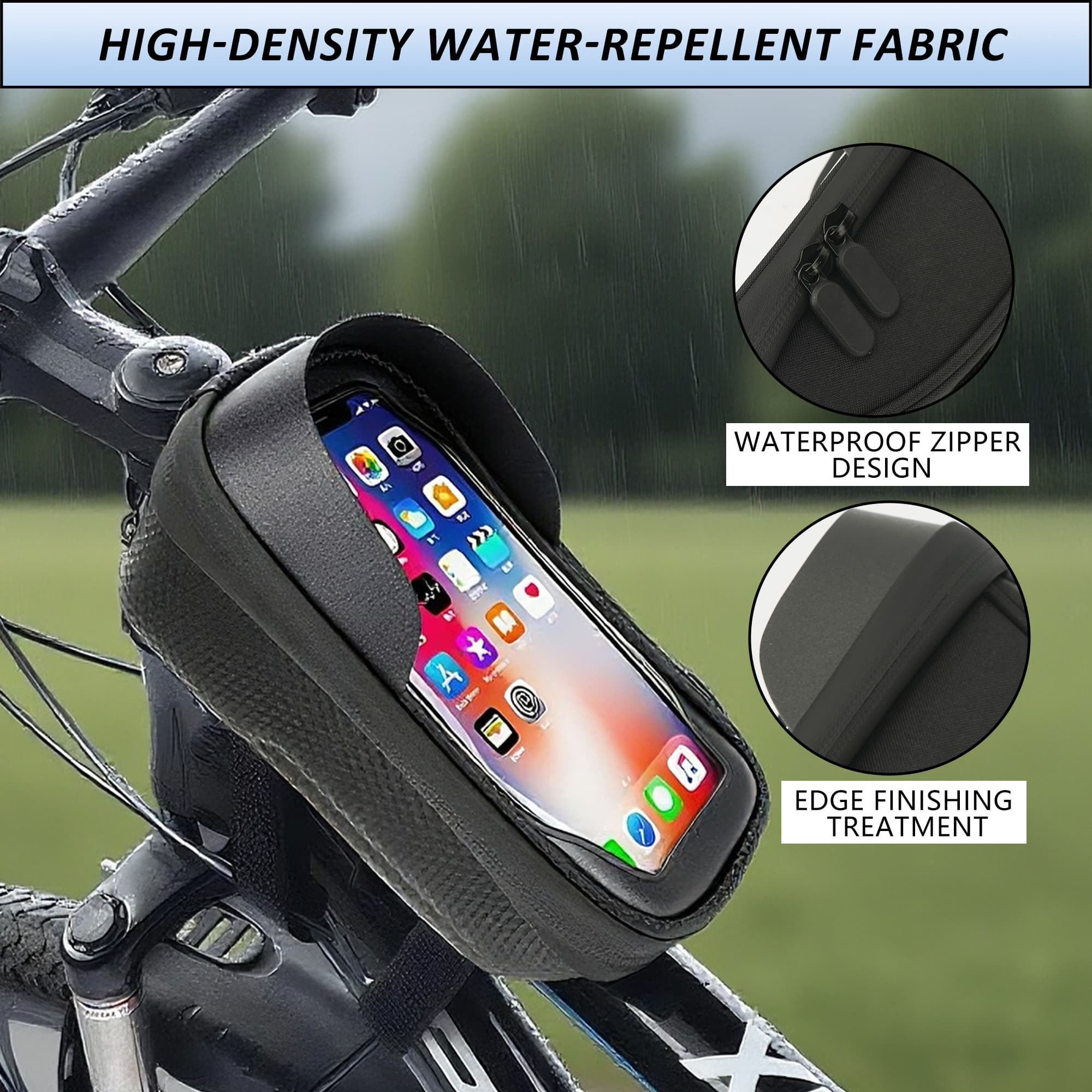 RidingRush Phone Mount for Bike, Waterproof Bicycle Phone Holder Bag with Sun Visor, Touchscreen Phone Case Fits Up to 7 Inch Phones, Bike Frame Bag for Cycling Accessories - 4