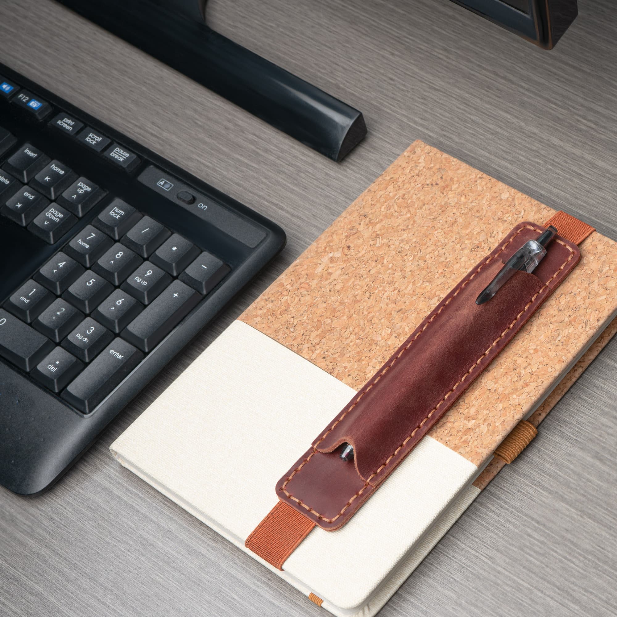 JANKINGS Crazy Horse Leather Elastic Pen Holder for Notebook, Wine Red – Genuine Leather Journal Band Pen Pouch, Fits A5/A6 Planners, 1-Pack - 3