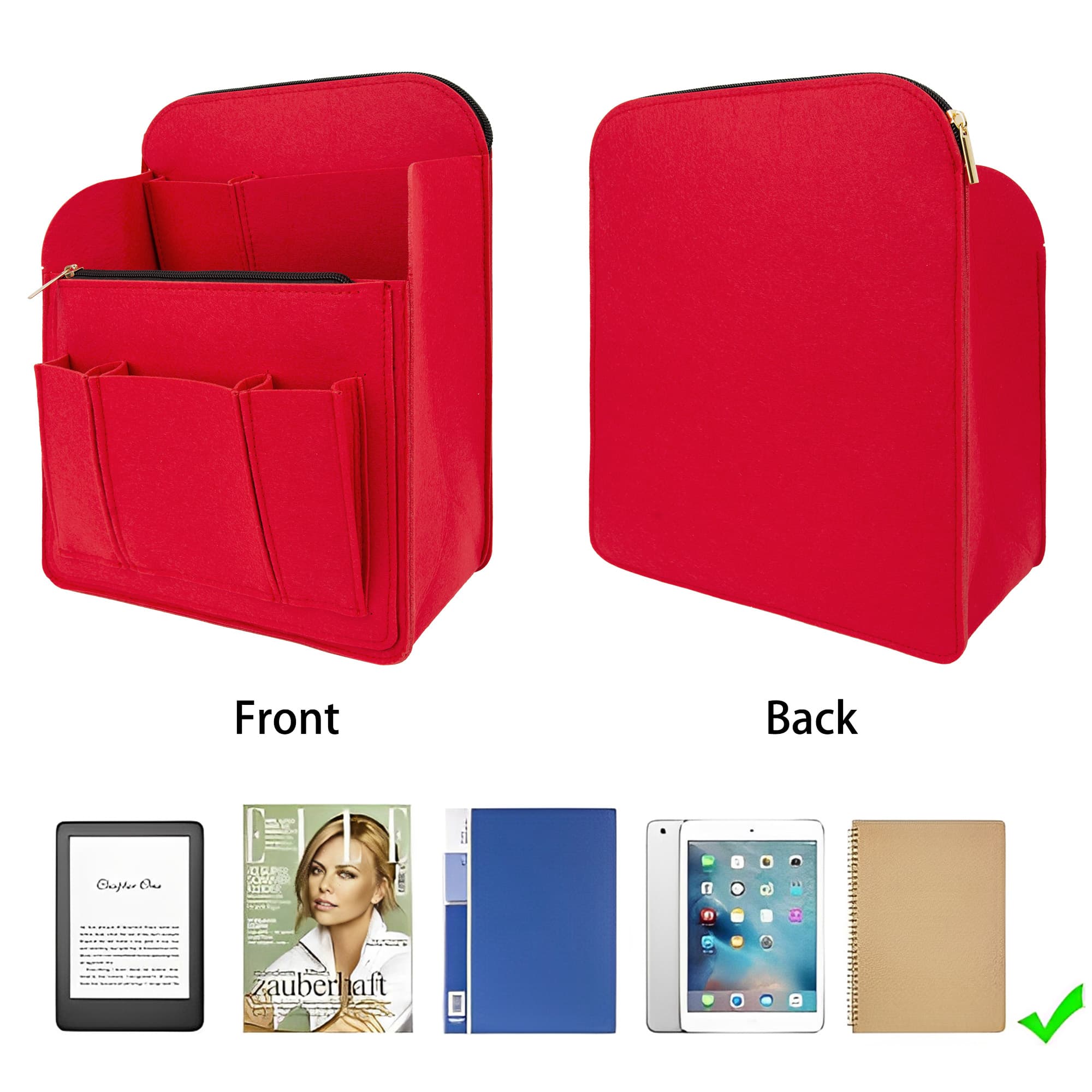 Kingshion Large Capacity Backpack Organizer Insert - Felt Storage Insert for 10"+ Backpacks, Rucksacks & Travel Bags | Vertical Design with Shoulder Strap Slot & Interior Pockets - Red - 4