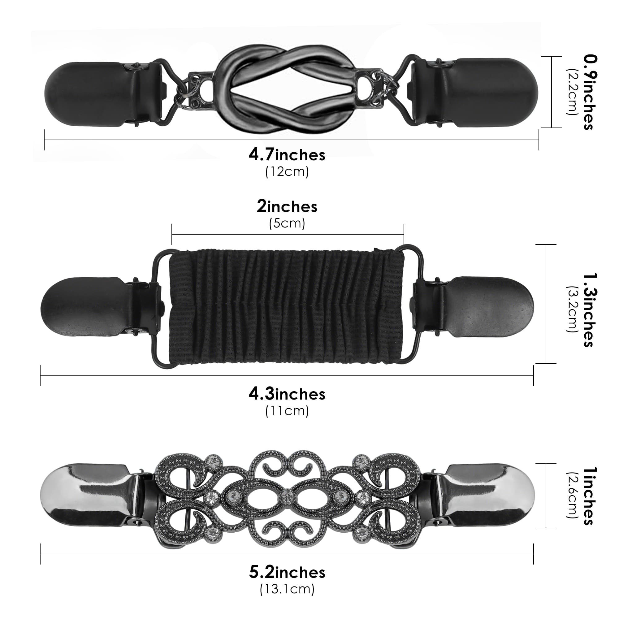 ReignSword Cinch Clips for Women Clothing, 3 Pack Elastic Dress Cinch Clip Shirt Tightener Clip Waist Cincher for Dresses Sweaters Cardigans Shawls Clothing Accessories (Black) - 4