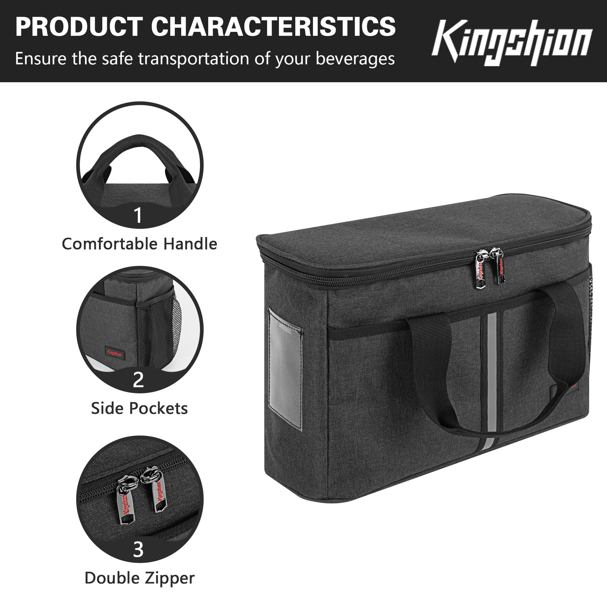 Reusable 3 Cups Coffee Drink Carrier, Portable Insulated Drink Caddy Cup Holder with Dividers, Side Bag and Thermal Insulation Hand-held Travel Bag - Dark Grey - 2