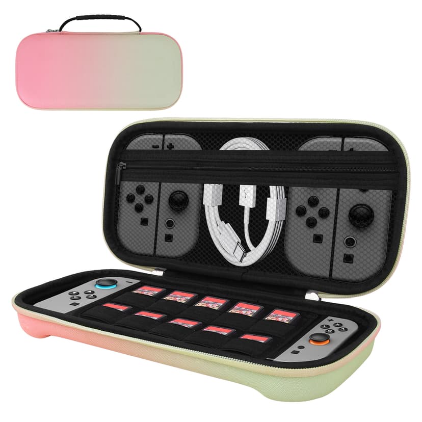 Carrying Case for Switch 2 (2025) - Hard Shell Travel Case with 10 Game Card Slots & Accessory Pocket, Protective Storage Bag for Switch 2 Console - Pinkish Green