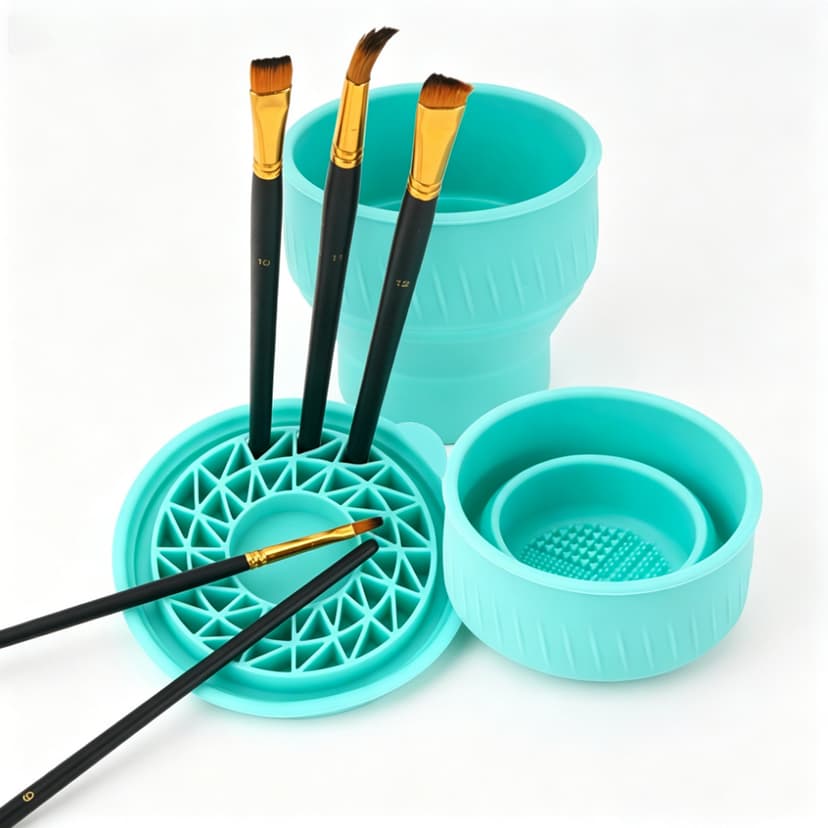 JANKINGS Collapsible Paint Brush Cleaner with Lid, Silicone Paint Water Cup with Scrubber Bottom for Watercolor Acrylic Oil Painting, Portable Brush Washer Holder for Artists & Students, Green