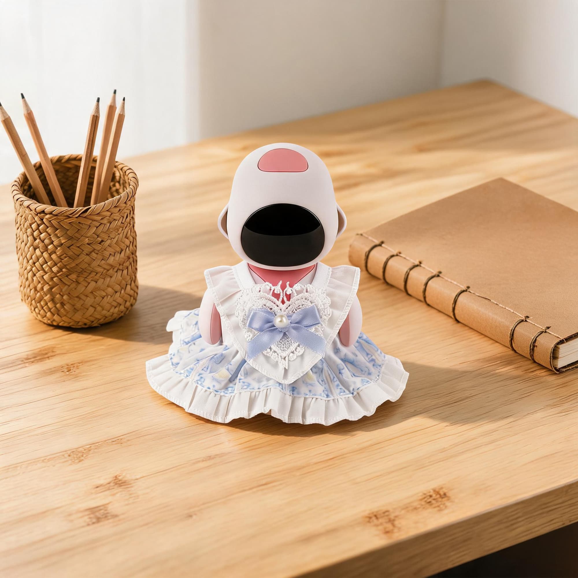 ReignSword Blue Floral Lace Dress Outfit, Compatible with Eilik Robot, Princess Style Costume with Bow and Pearl Decoration, Decorative Robot Accessory - 6