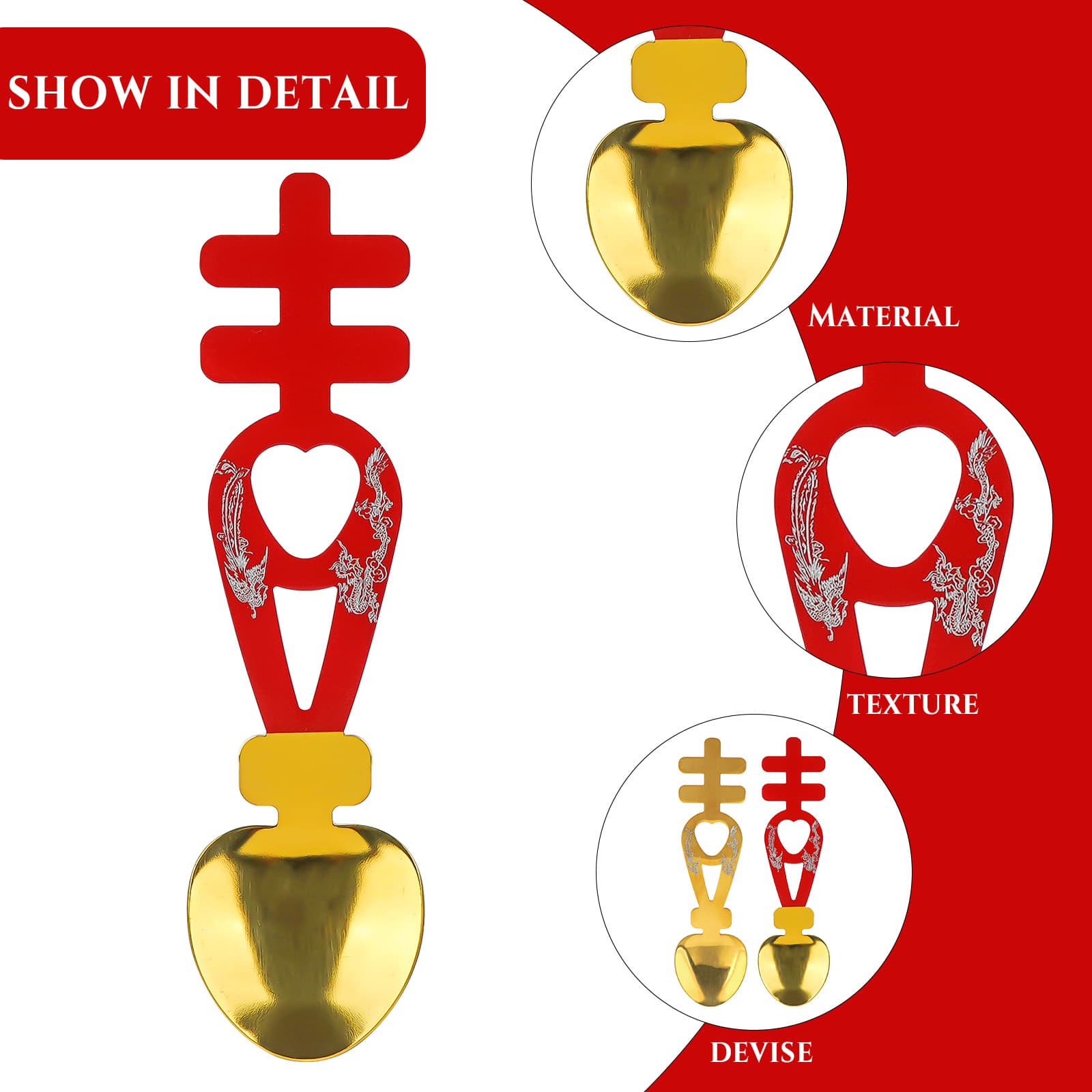 Jankings Stainless Steel Double Happiness Chinese Wedding Spoons with Dragon & Phoenix Design – Decorative Specialty Spoons for Wedding, Home & Gifting (4 PCS) - 2