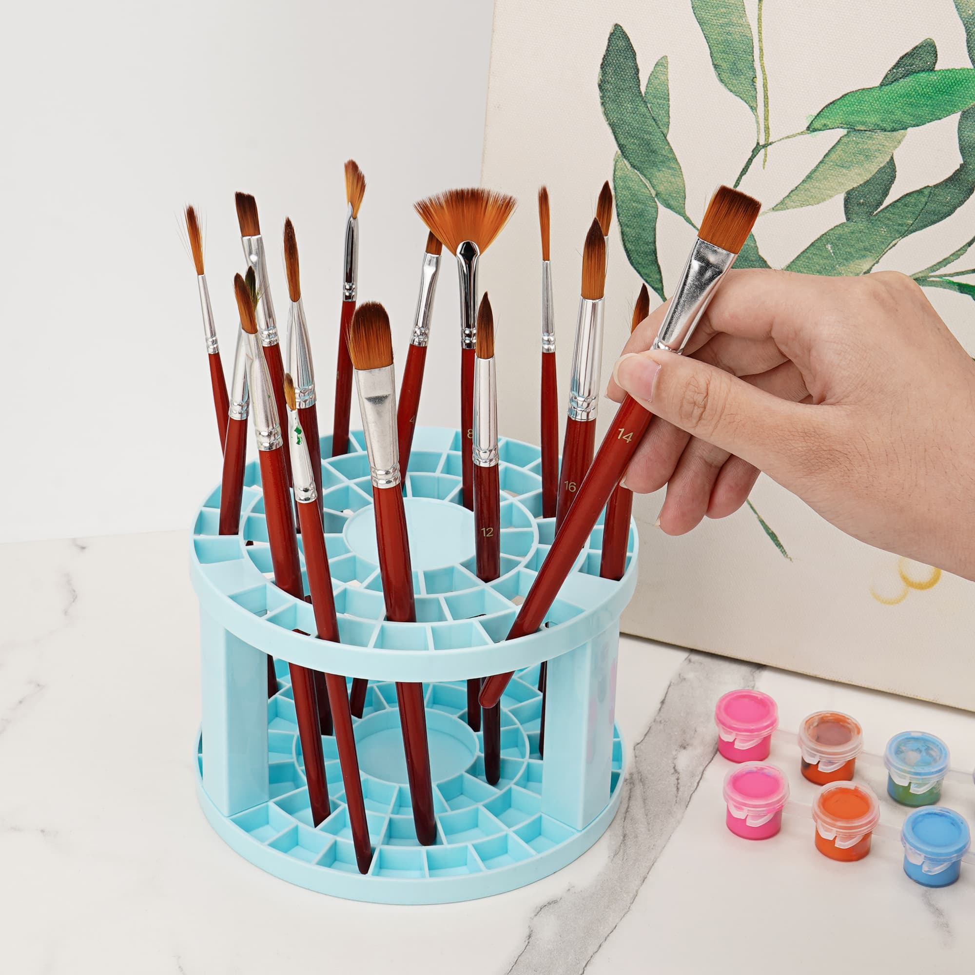 JANKOW Round 50 Hole Paint Brush Holder and Organizer, Makeup Cosmetic Brushes, Pencils, Pens, Markers, Art Tools, Desk Stand - 4