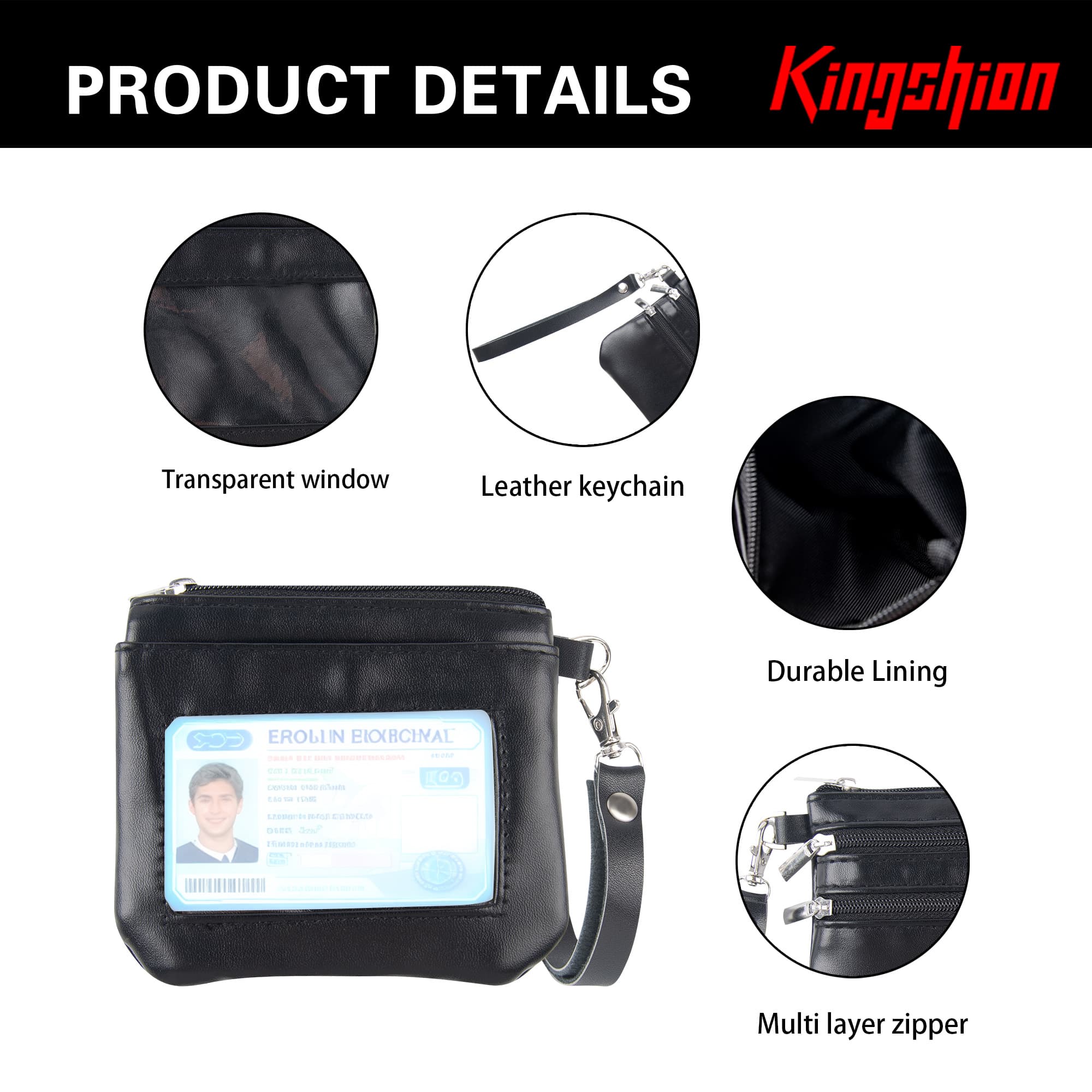 Mini Coin Purse Wallet with Detachable Wrist Strap & 12 Constellation Badges - PU Leather Small Wallet with Front Transparent ID Window, Top Large Cash Zipper Compartment, Back Double Zipper Pockets - 4