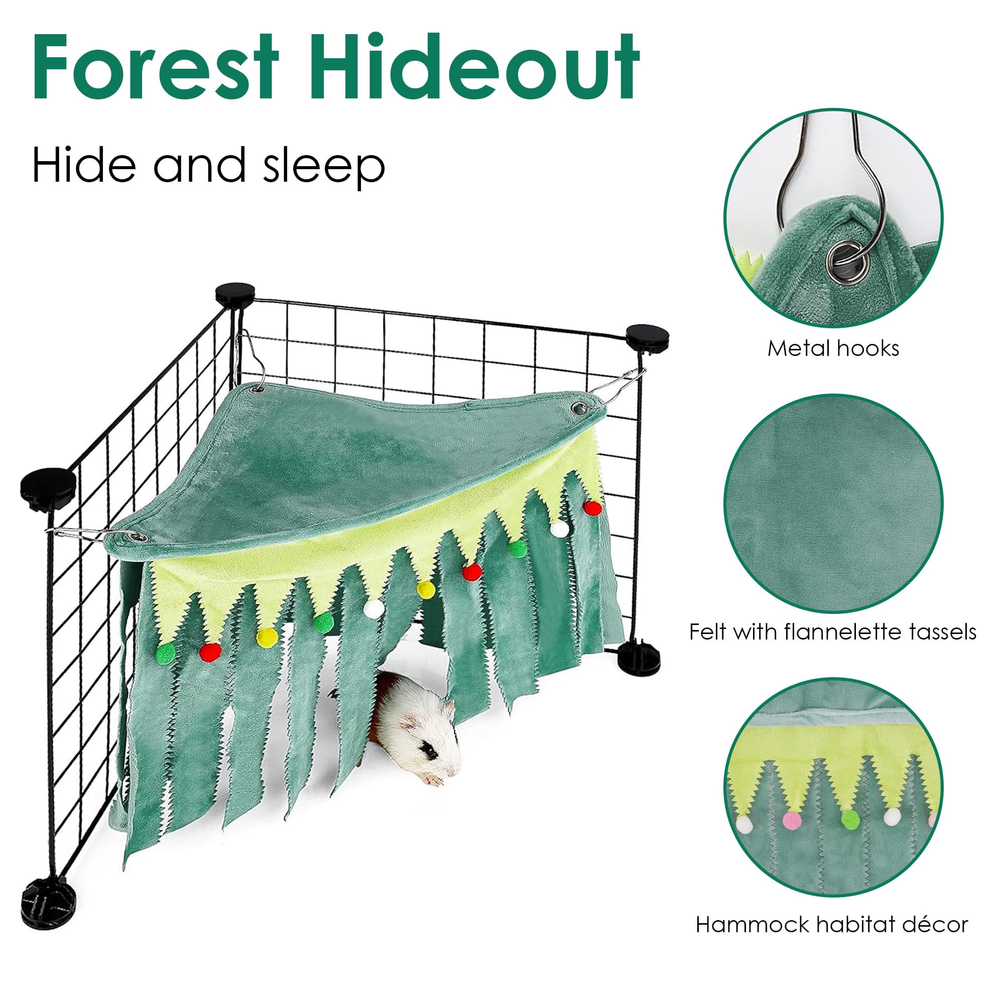 ReignSword Forest Cage Corner Hideout, Pets Corner Hideout for Guinea Pigs, Rabbits, Ferrets, Chinchillas, Gerbils, Hedgehogs (Green) - 3