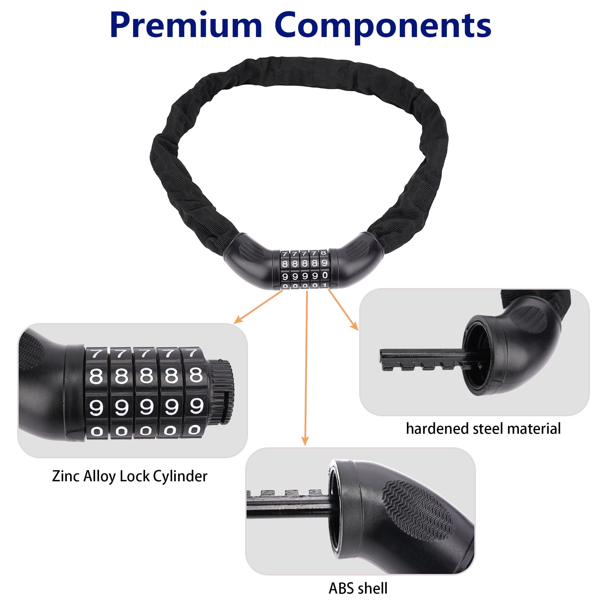 RidingRush Bike Lock Chain – Heavy Duty 4-Digit Combination Lock, Secure Cable Lock for Bicycle, E-Scooter, E-Bike, Anti-Theft Protection, Weatherproof, Easy to Use - 3