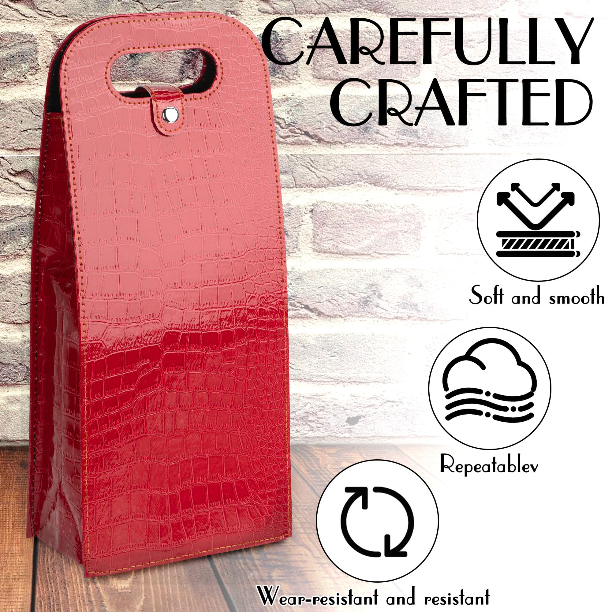 JANKINGS Double Wine Gift Bag, Reusable Leather Wine Tote Carrier, Champagne Gift Bags Carrier for Birthday, Wedding, Party - 4