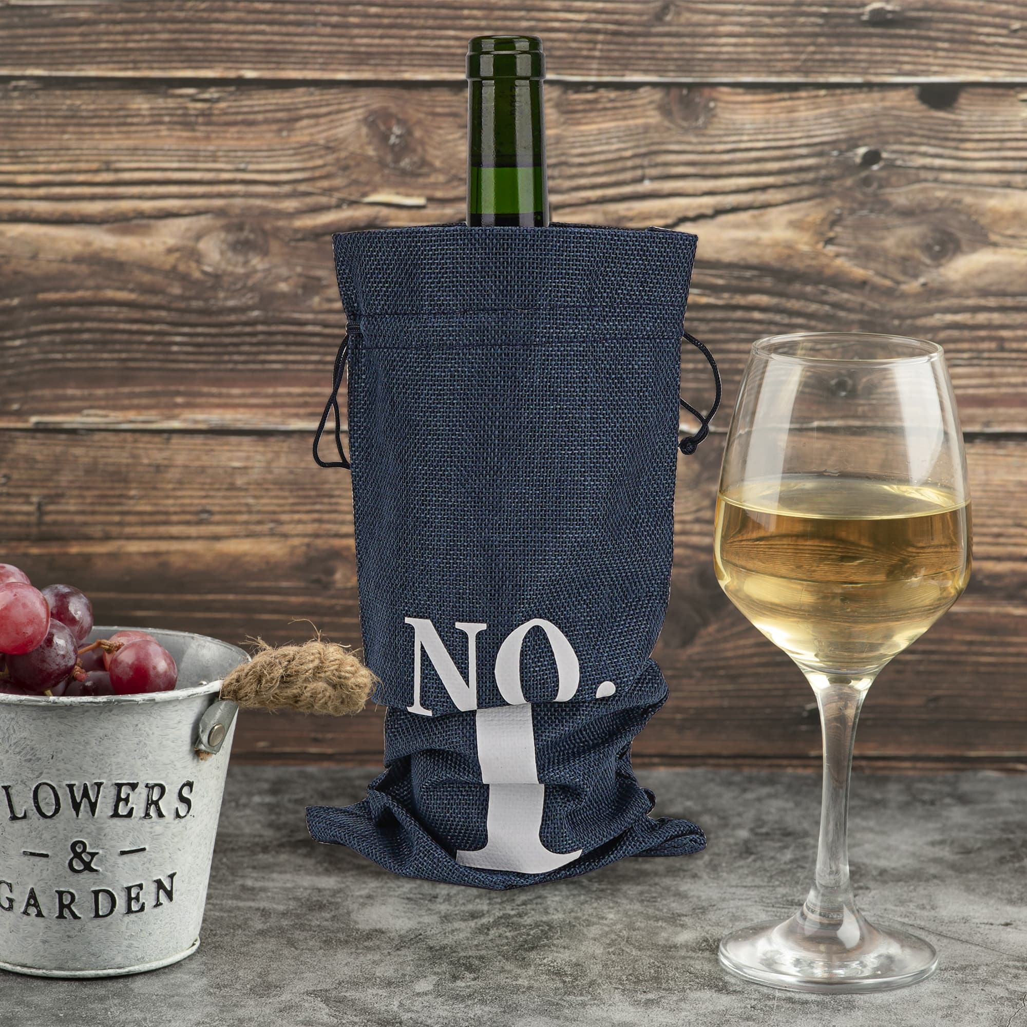 JANKOW 10 Pcs Numbered Burlap Wine Bags, Blind Tasting Wines Bags, Wine Gift Bag with Drawstring, Reusable Linen Wines Bottle Covers for Home Storage Wedding Party Decoration (Navy blue) - 4
