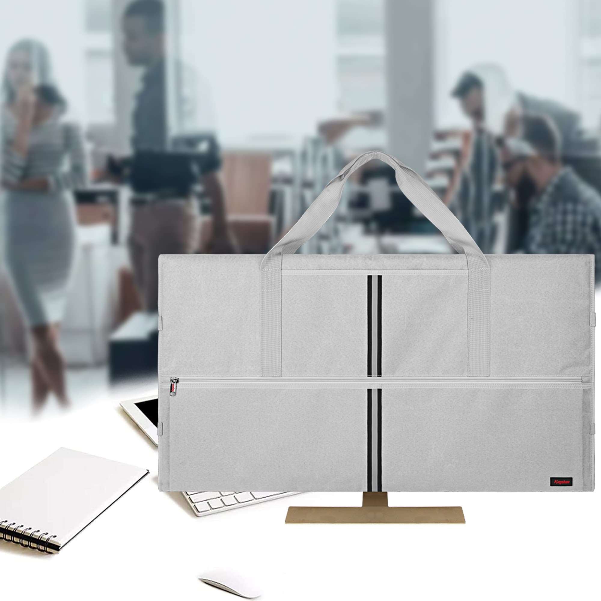 Kingshion 32 Inch Monitor Carrying Case, Travel Protective Bag for LCD Screens with Padded Velvet Lining, Waterproof & Shockproof Design-Light Gray - 4