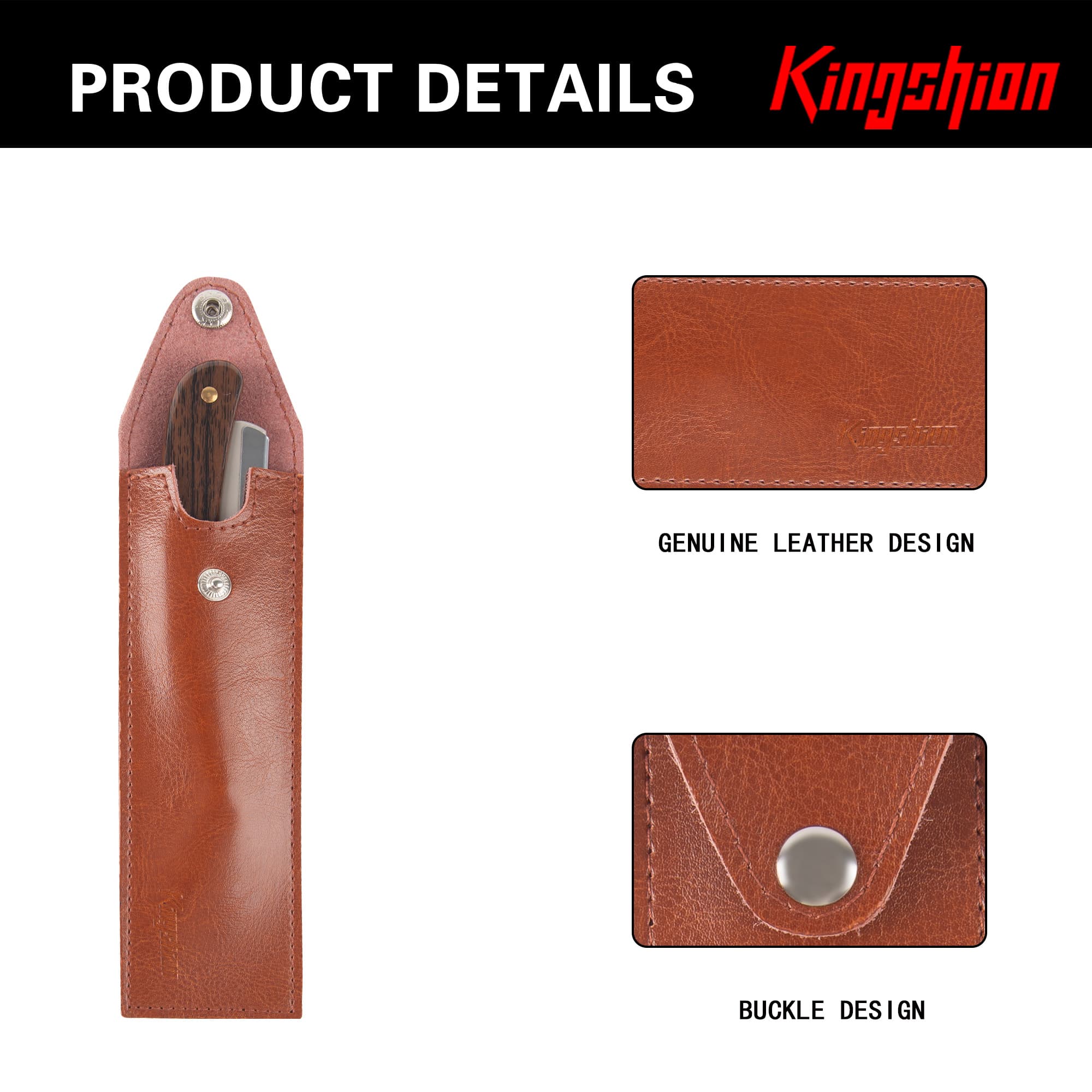 Genuine Leather Straight Razor Cover, Protective Snap Closure Shaving Razor Sleeve, Travel Storage Pouch for Straight Edge Razors - 2