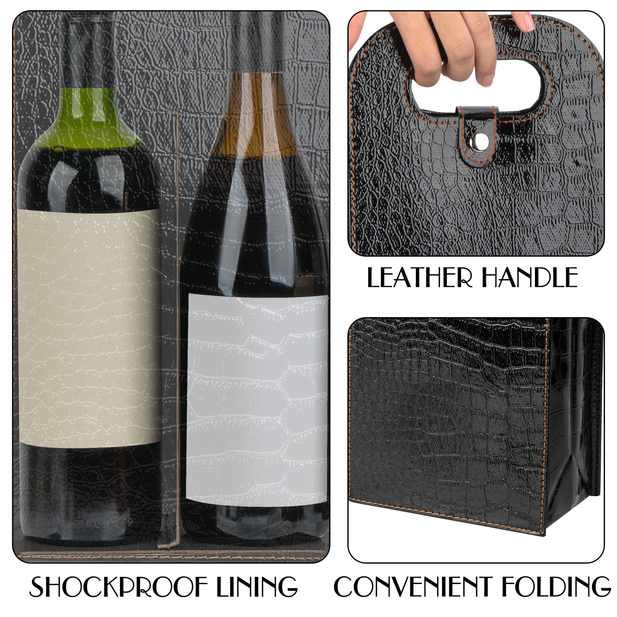 JANKINGS Double Wine Gift Bag, Reusable Leather Wine Tote Carrier, Champagne Gift Bags Carrier for Birthday, Wedding, Party - 2
