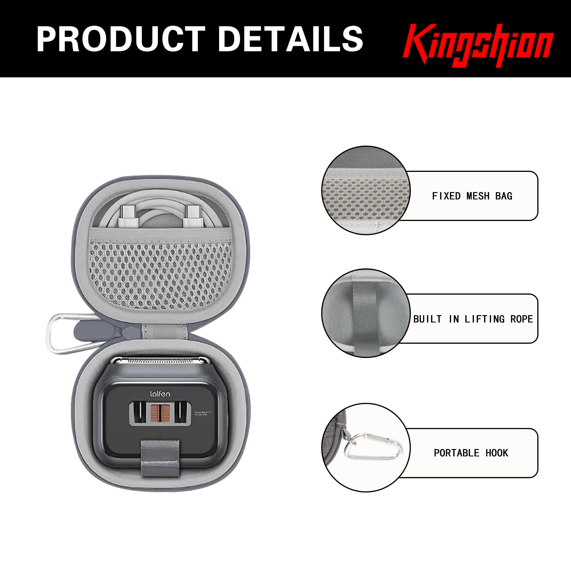 Electric Shaver Razor Case Compatible with Laifen P3 Pro, Protective Travel Storage Box with Mesh Pocket for Shaver Accessori - 2