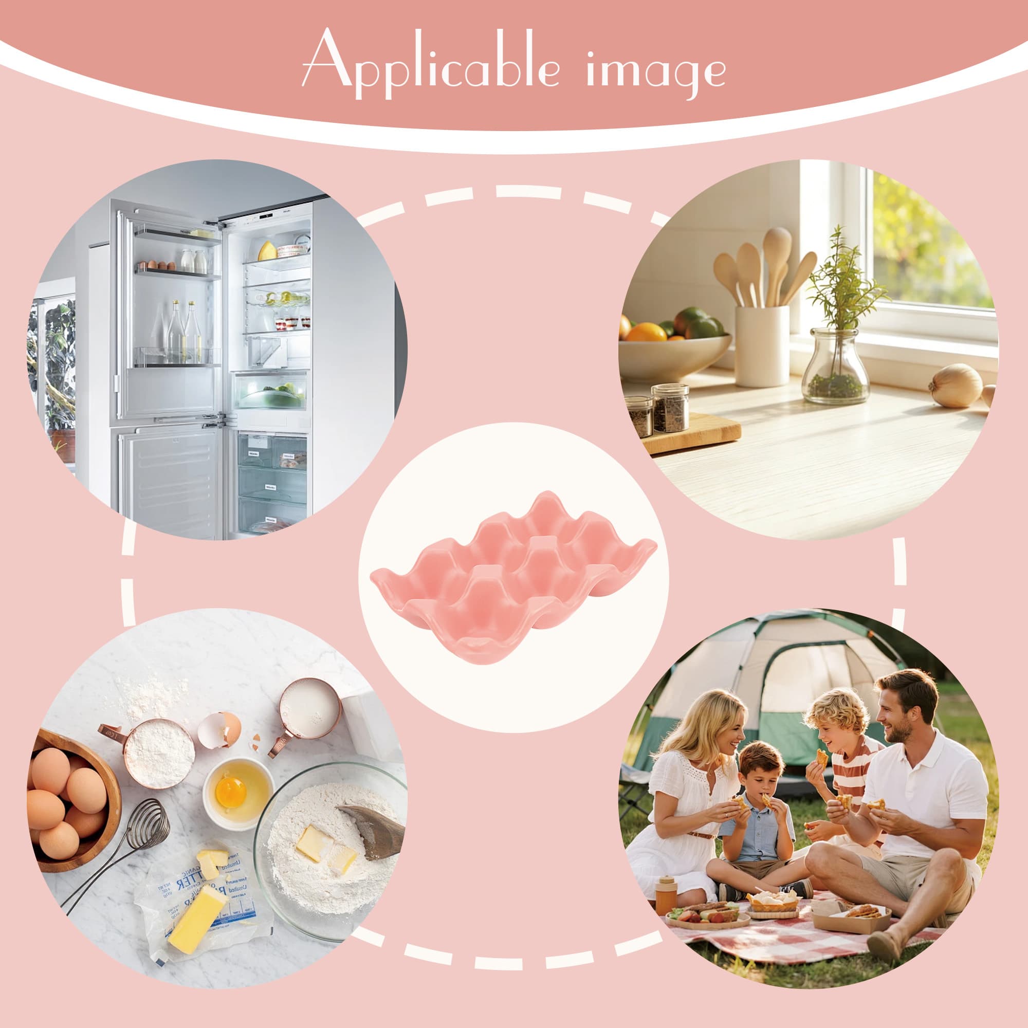 JANKINGS Ceramic Egg Holder Trays, 2-Pack Pink, 6-Slot Each (12 Eggs Total) — Countertop & Fridge Egg Cups Organizer - 3