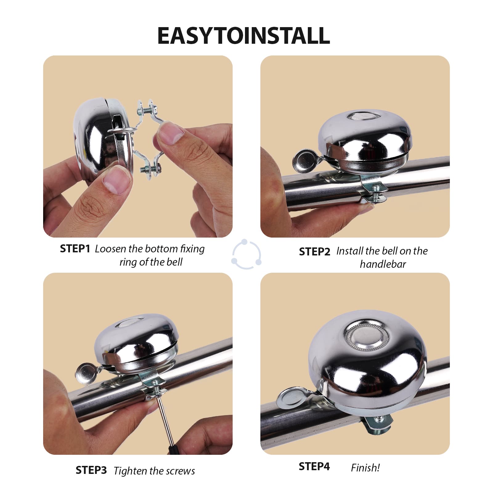 RidingRush Bicycle Bell for Adult Bikes– Silver Metal Bike Bell with Clear Loud Ring – Easy Press Bell for Road, Mountain, Folding Bikes & Scooters - 2