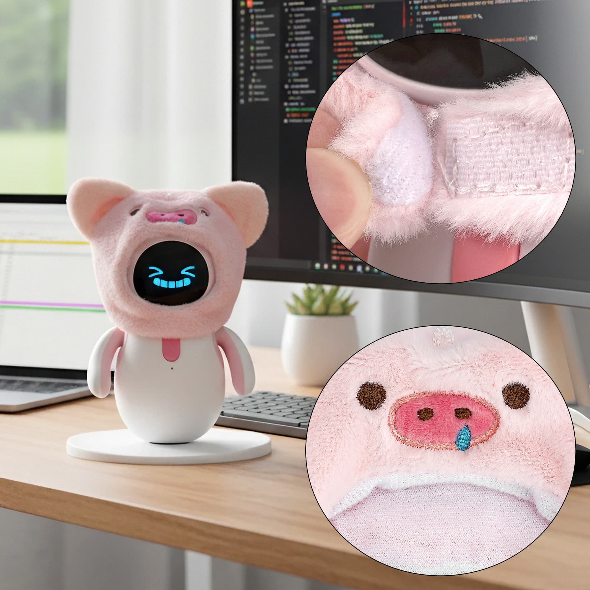 ReignSword Pink Pig Plush Hat Compatible with Eilik Robot, Animal Headwear Set with Soft Fur, Wearable Dressing Costume Accessories, Decorative Robot Headgear Parts - 3