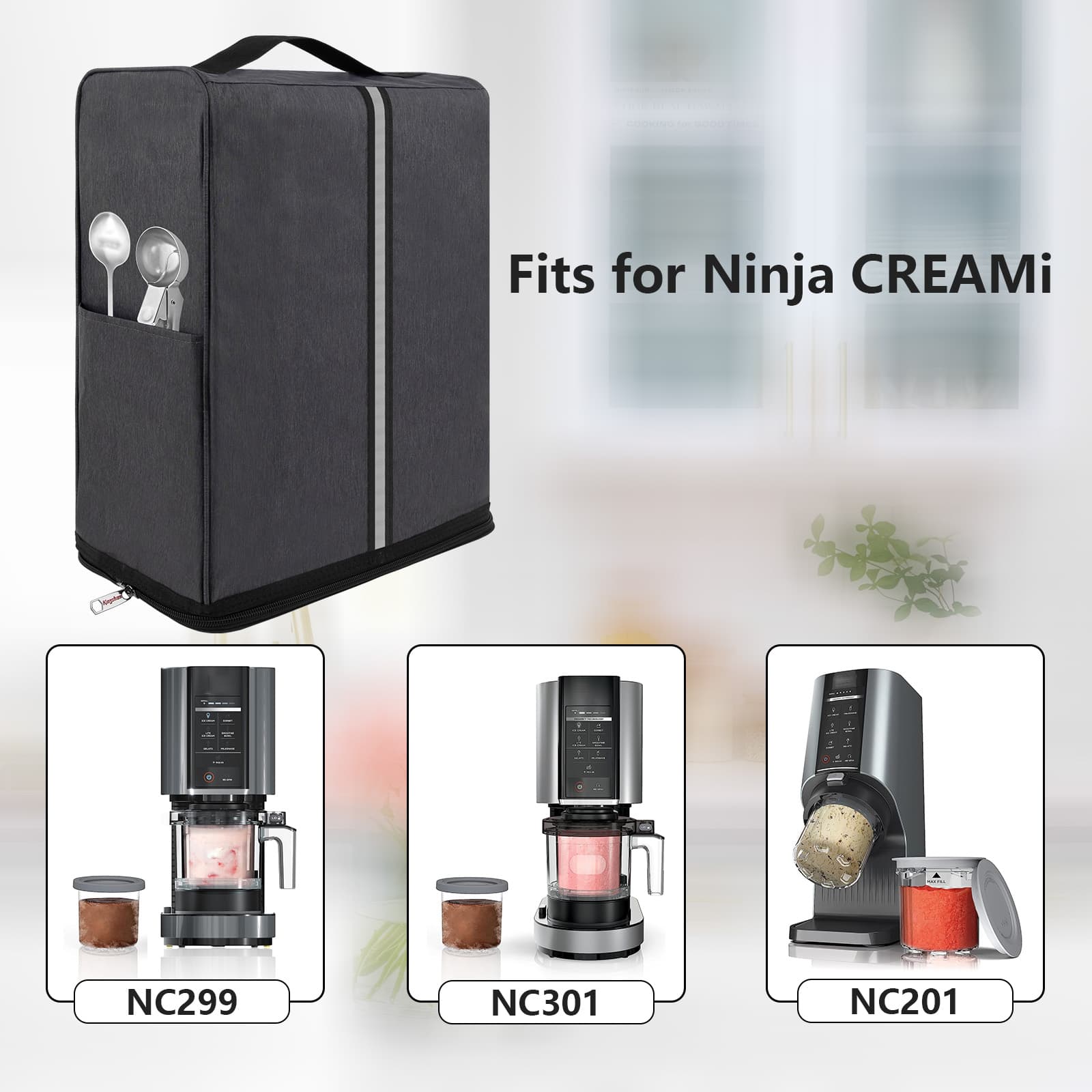 Kingshion Ice Cream Maker Storage Bag Compatible with Ninja Creami Breeze NC201,NC299AMZ,Ninja NC301,Family Picnic, Outdoor Barbecue, Home Cooking(Dark Grey) - 4