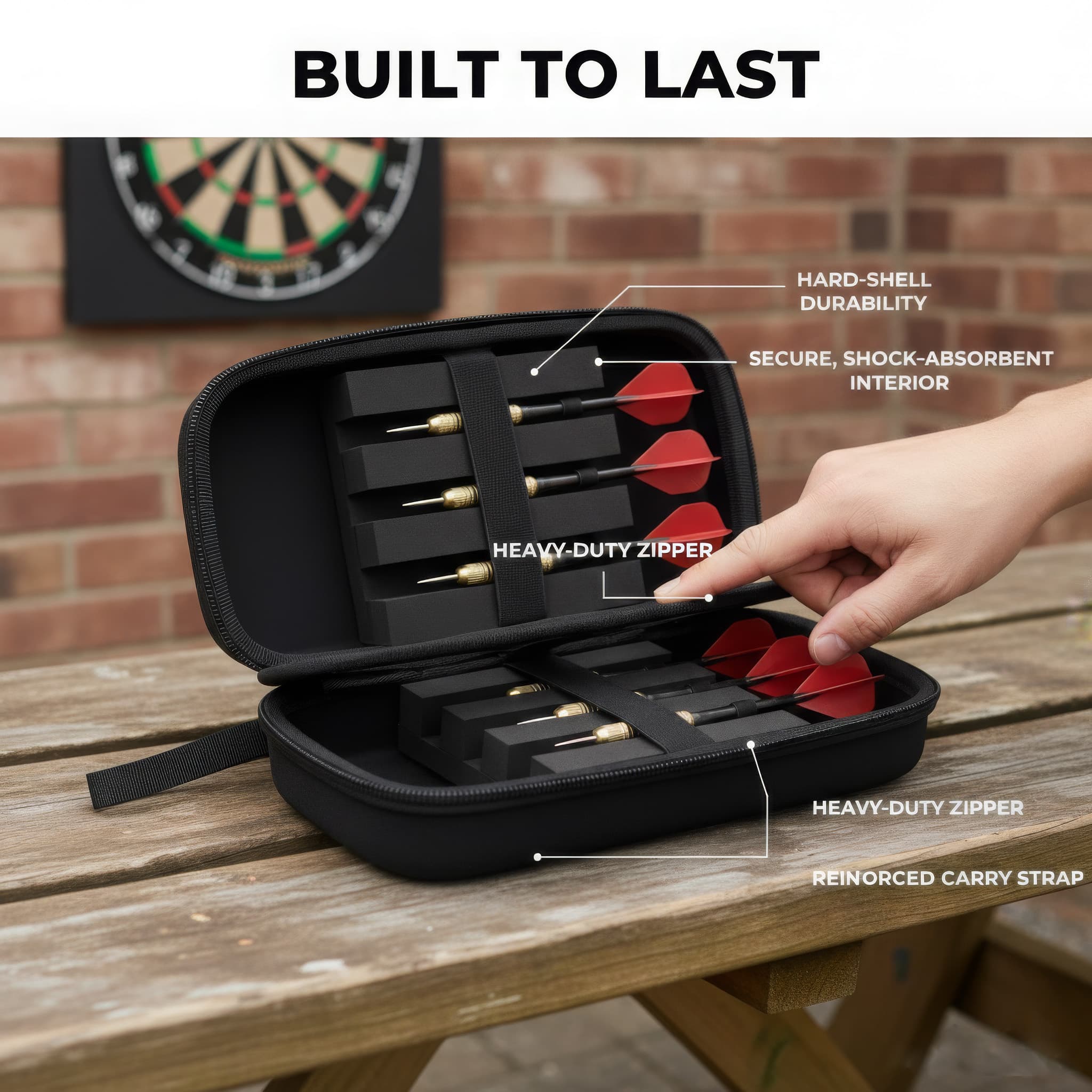 Dart Case for 6 Steel Tip Darts and 3 Flights, Hard Shell Storage Box with Foam Insert and Zipper, Portable Dart Holder for Travel and Competition - 1