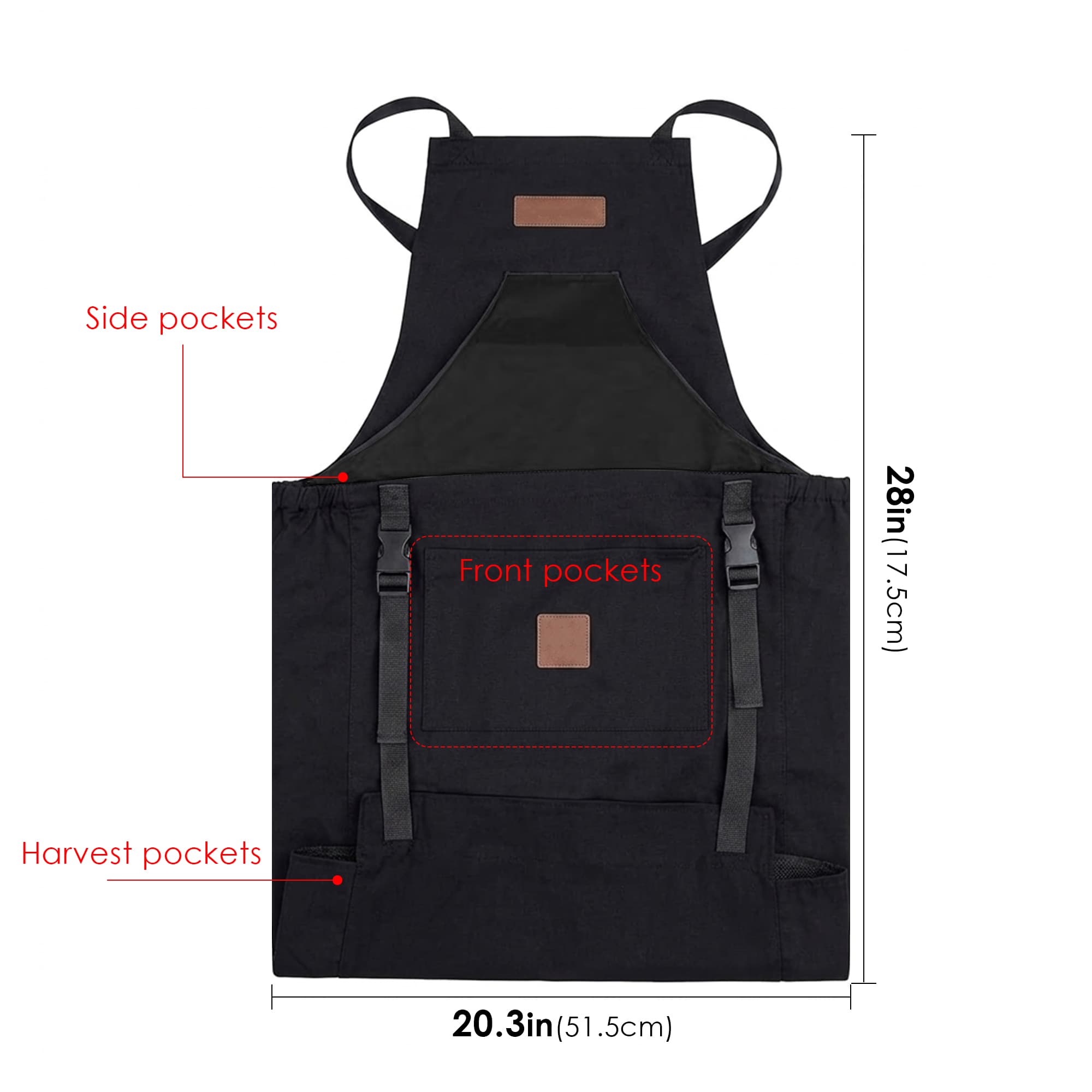 ReignSword Hands-Free Harvest Apron, Oxford Cloth Gardening Apron with Large Harvesting Pockets, Waterproof Adjustable Garden Work Apron for Men and Women, Black - 2
