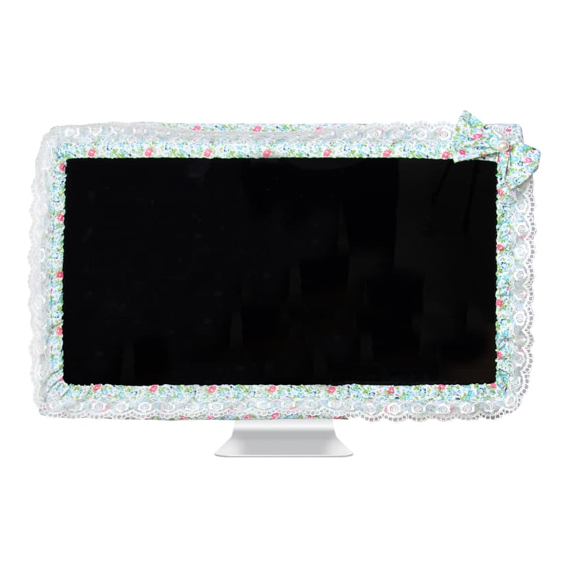 Kingshion 24 - 27 IN Lovely Cute Computer Monitor Cover with Lovely Cute Elastic Pen Pocket Bow-knot TV LCD Screen Monitor Decoration Dust Cover Protector, Lace Fabric- Green