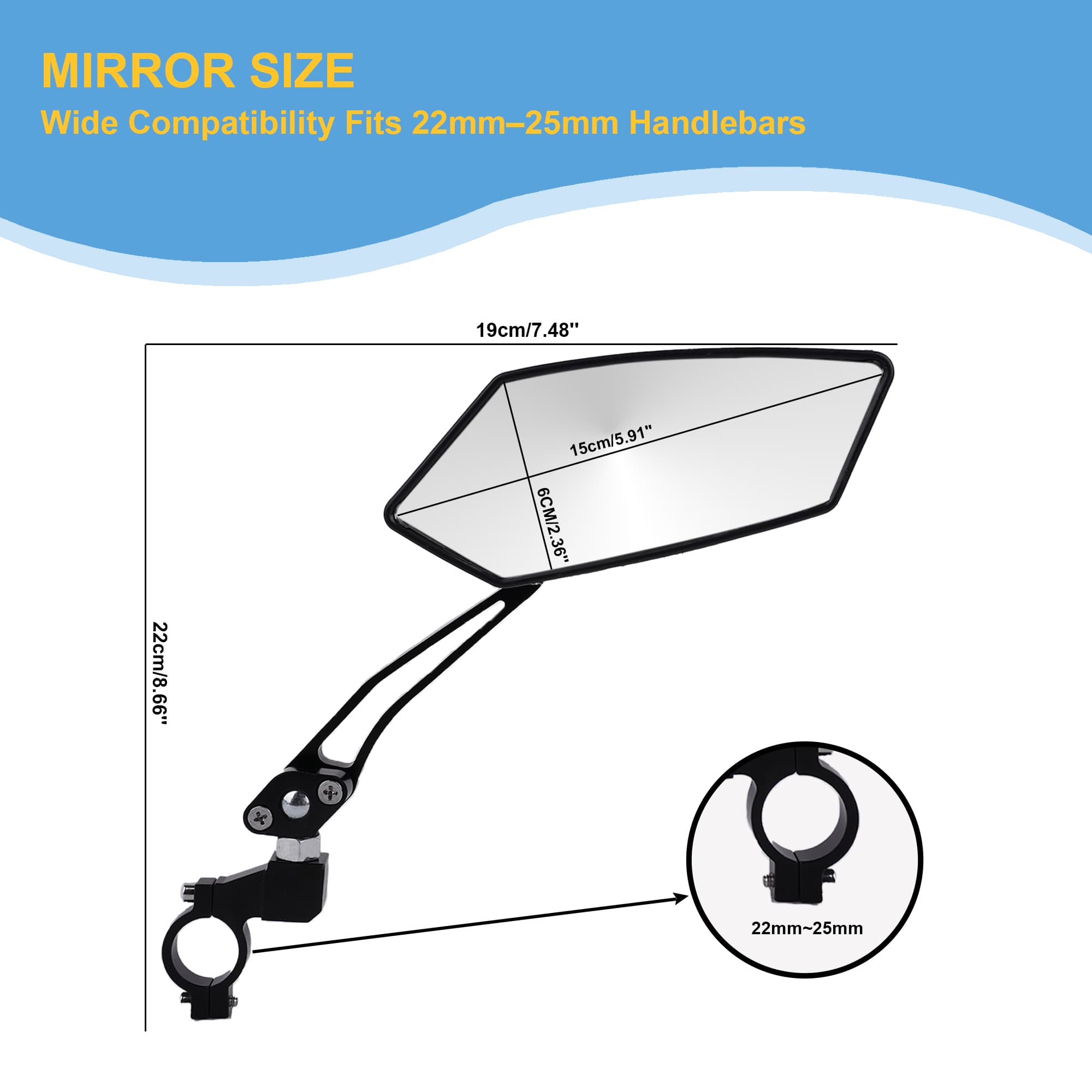RidingRush Bike Mirror Handlebar Mount – Adjustable Rear View Mirror for Mountain Bikes, E-Bikes, Scooters, Clear View, Easy Installation, Ideal for Adult Bikes, Fits 22 mm- 25 mm Handlebars - 2