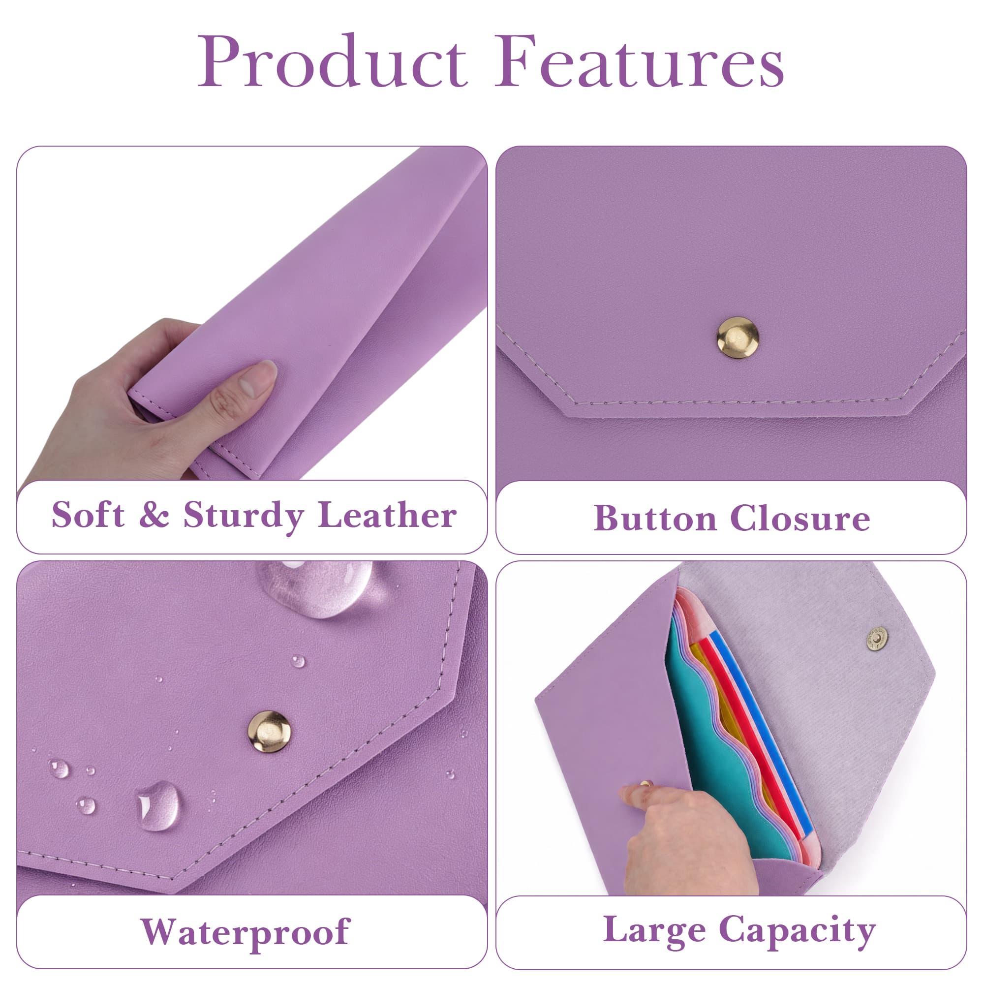 ReignSword Mahjong Card Holder, PU Vegan Leather 2026 Mahjong Storage Bag, Snap Button Standard Hands Rules Card Organizer, 8.66 x 5.71 Inch, Purple - 5