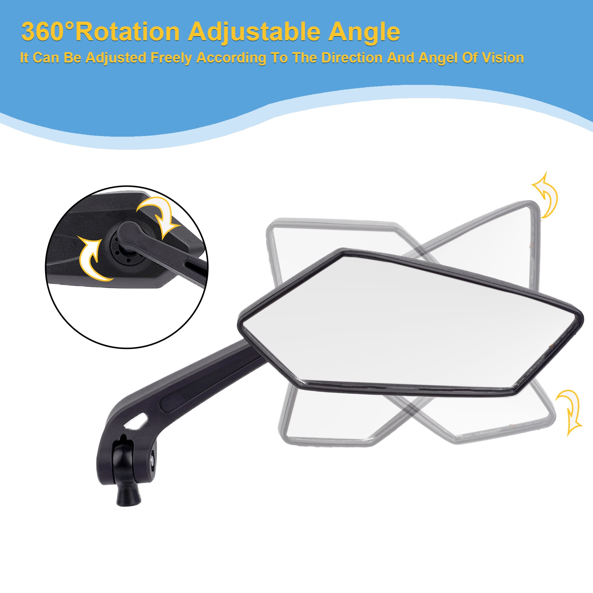 RidingRush Bike Handlebar Mirror, 2 Pack Adjustable Bicycle Rear View Mirrors with 7.48" Wide Angle Glass Lens, 360° Rotatable & 90° Adjustable, Aluminum Alloy Bar End Mirror for MTB, E-Bike, Scooter - 1
