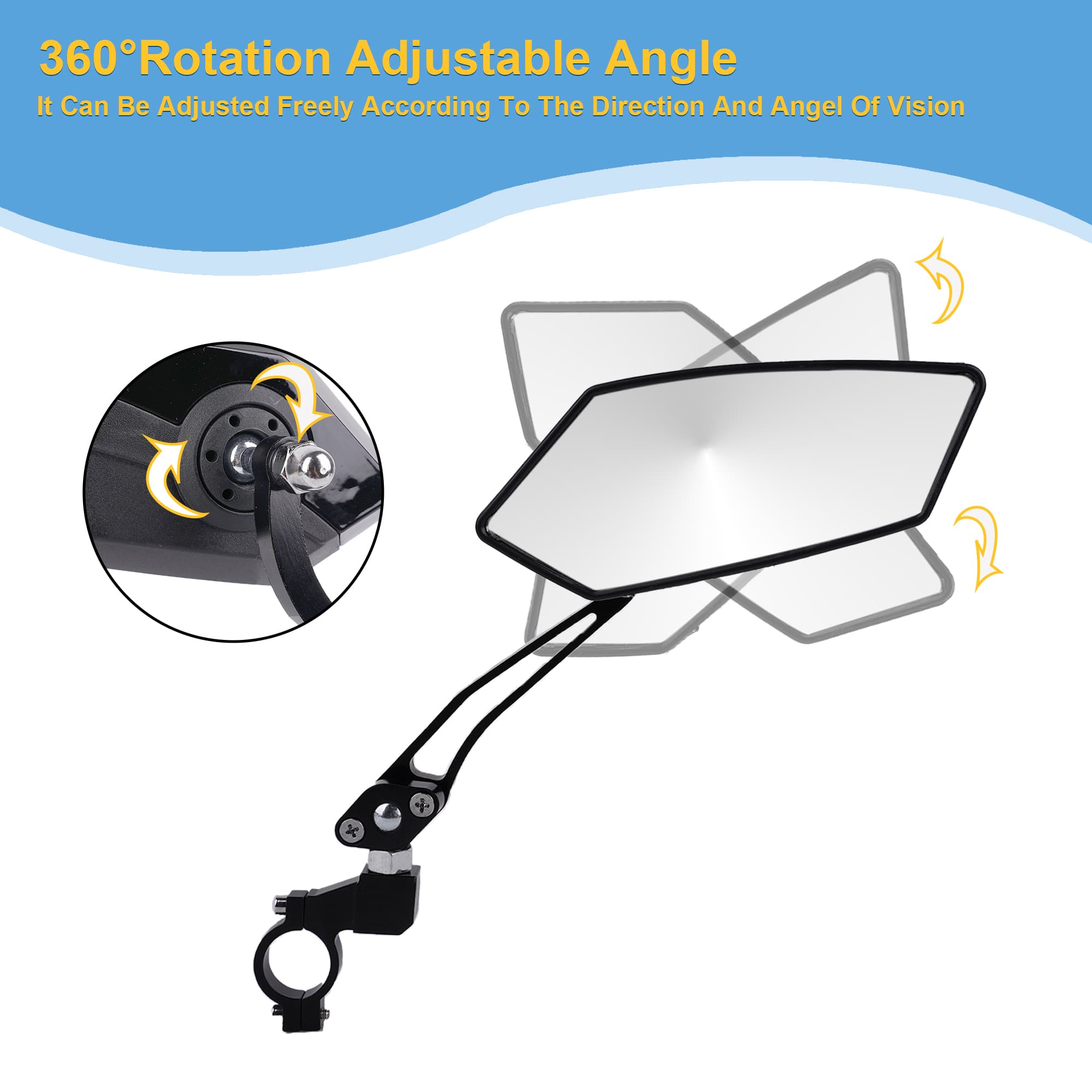 RidingRush Bike Mirror Handlebar Mount – Adjustable Rear View Mirror for Mountain Bikes, E-Bikes, Scooters, Clear View, Easy Installation, Ideal for Adult Bikes, Fits 22 mm- 25 mm Handlebars - 1