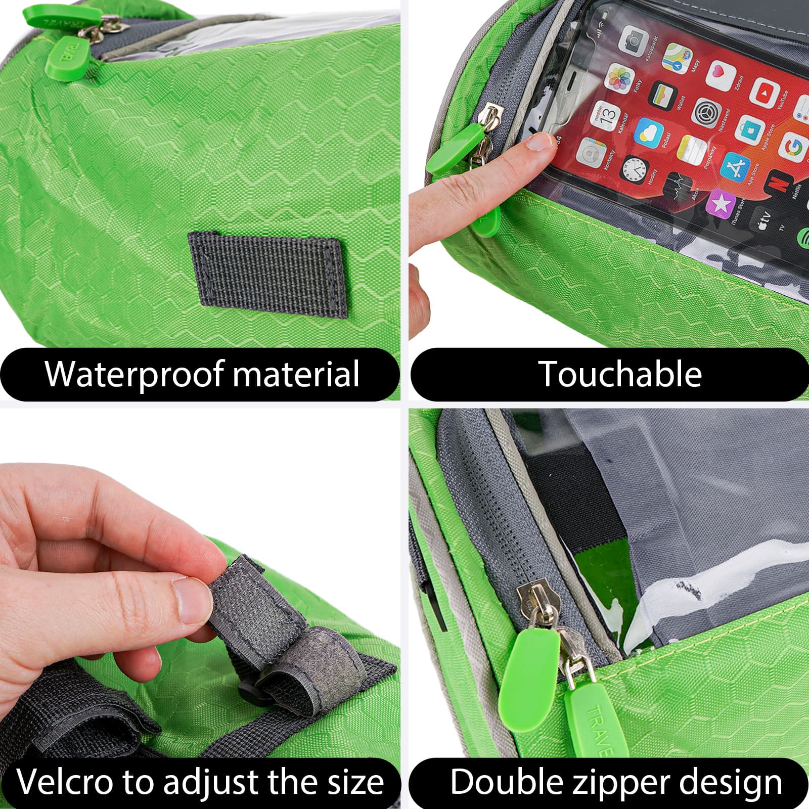 RidingRush Bike Handlebar Bag with Touchscreen, Waterproof Bicycle Front Bag for Phone Storage, Compact Handlebar Pouch for Road, Mountain & Electric Bikes - 5