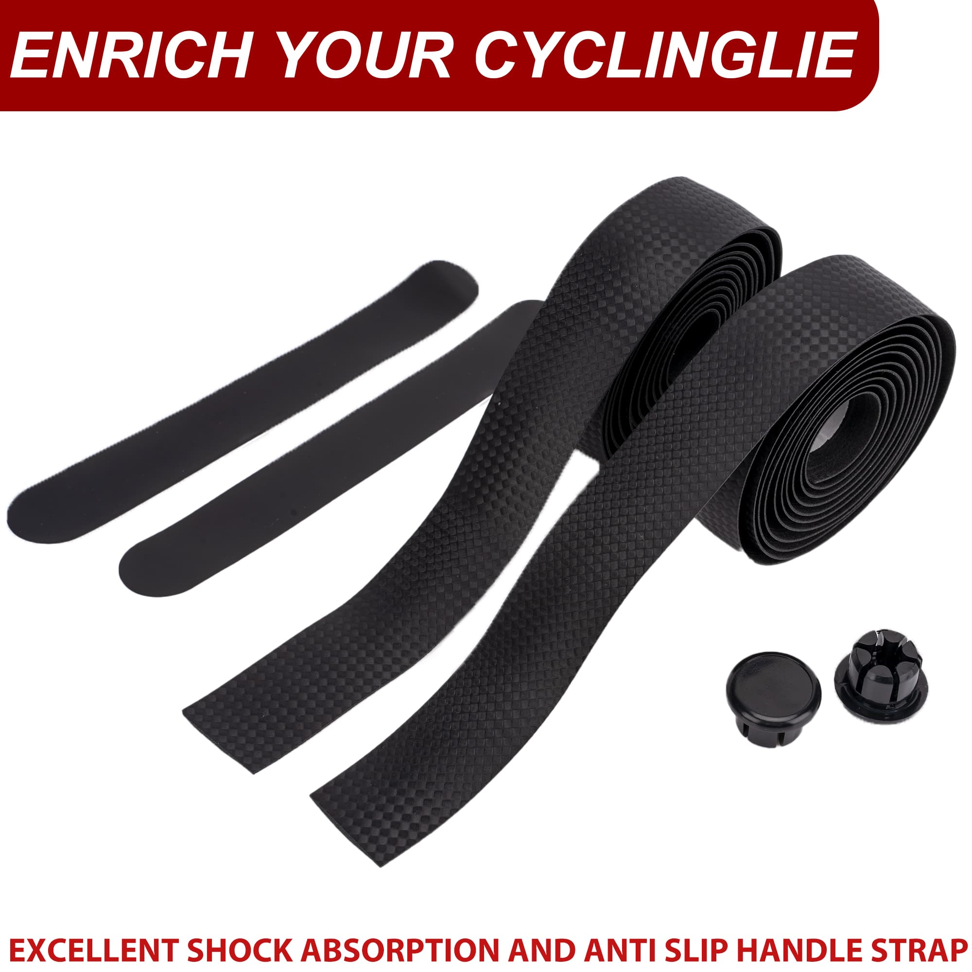RidingRush Road Bike Handlebar Tape, Anti-Slip PU EVA Bar Tape, Textured Bicycle Grip Wrap for Road & Gravel Bikes, Thickened Shock Absorbing Handlebar Tape with Bar End Plugs - 2