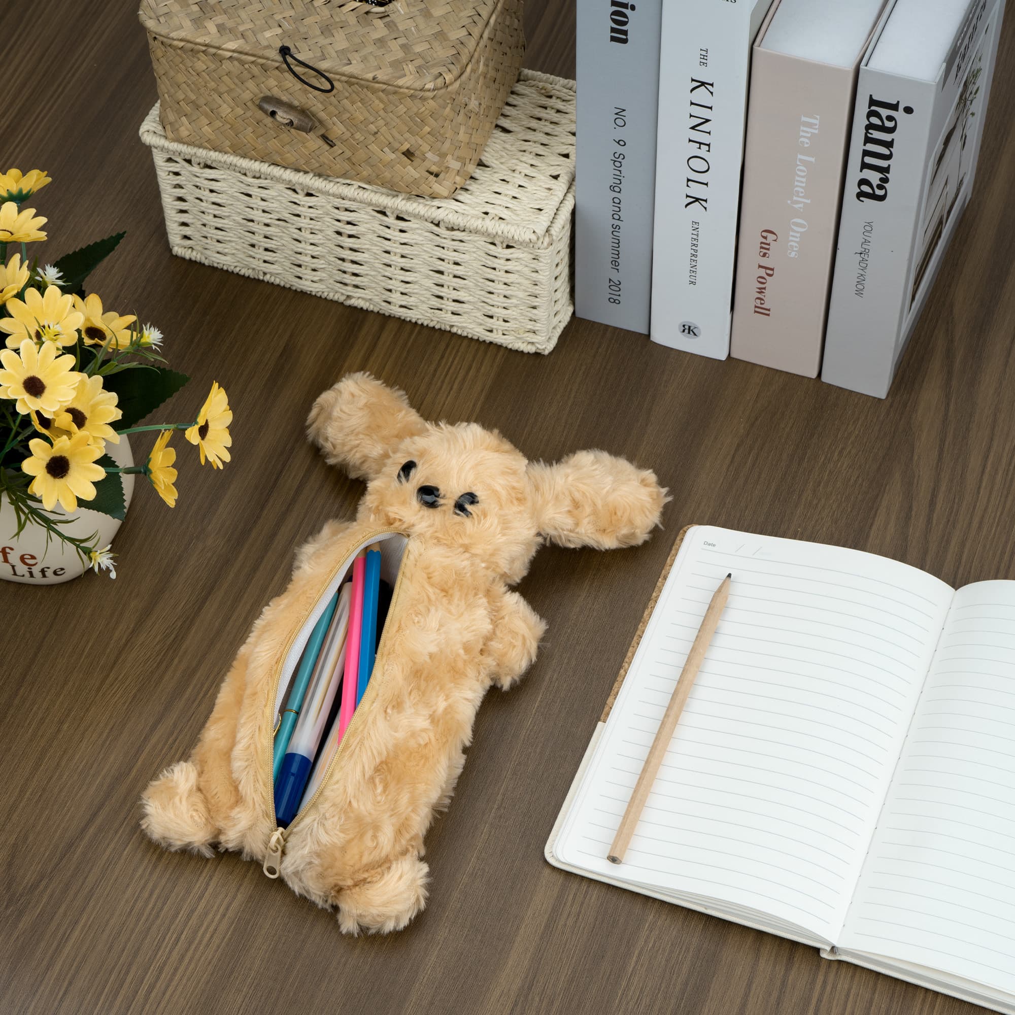 JANKINGS Teddy Pencil Pouch, Cute Teddy Zipper Pencil Pouch, Plush Animal Pencil Case Bag for Office Classroom Supplies - 3