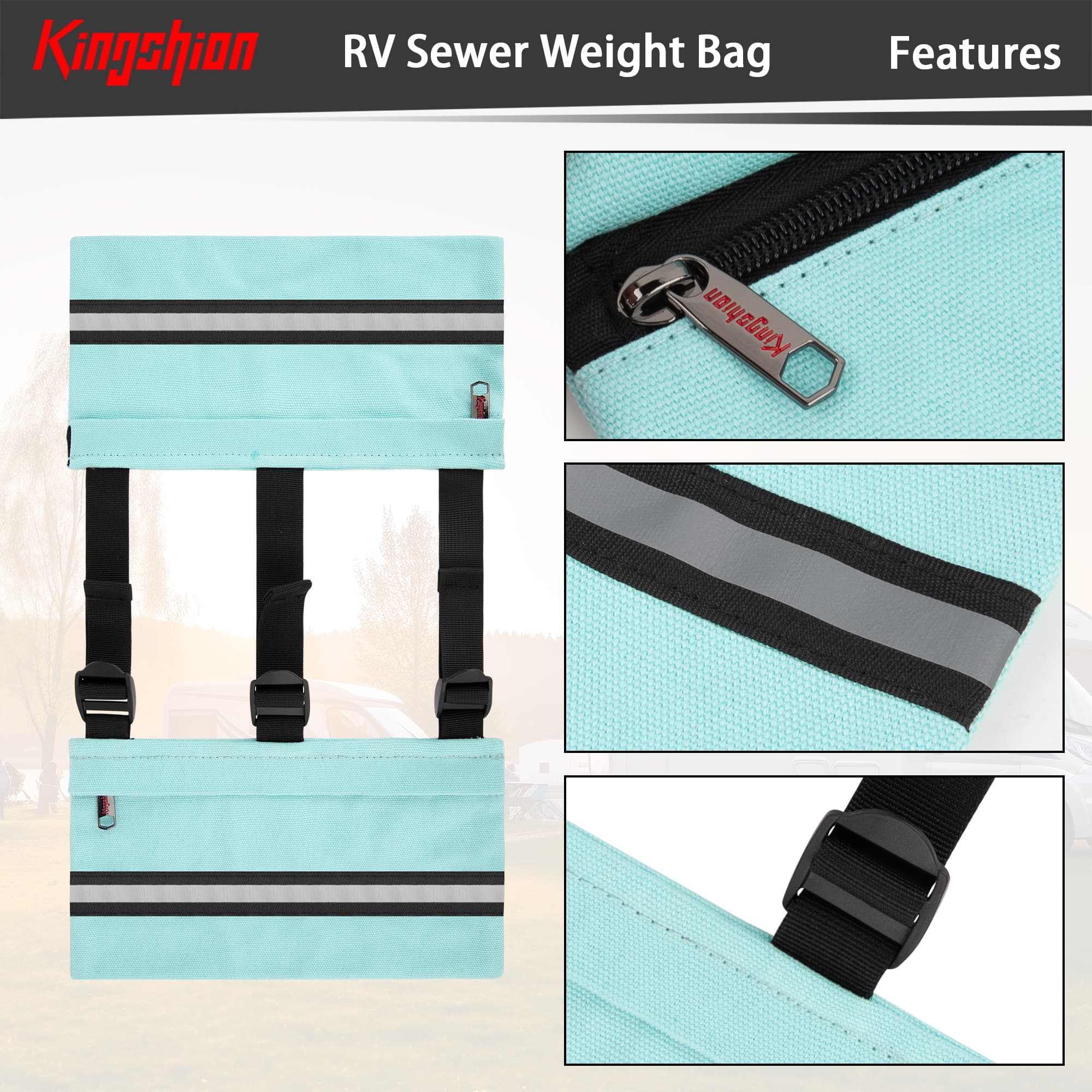 Kingshion RV/Trailers/Camper Sewer Weight Bag,Canvas Sewer Hose Weight Bag with Zipper,Metal Buckle Sewer Hose Support Fastening Device,Reduce Accidental Spillage & Prevent Waste Lines from Dislodging - 3