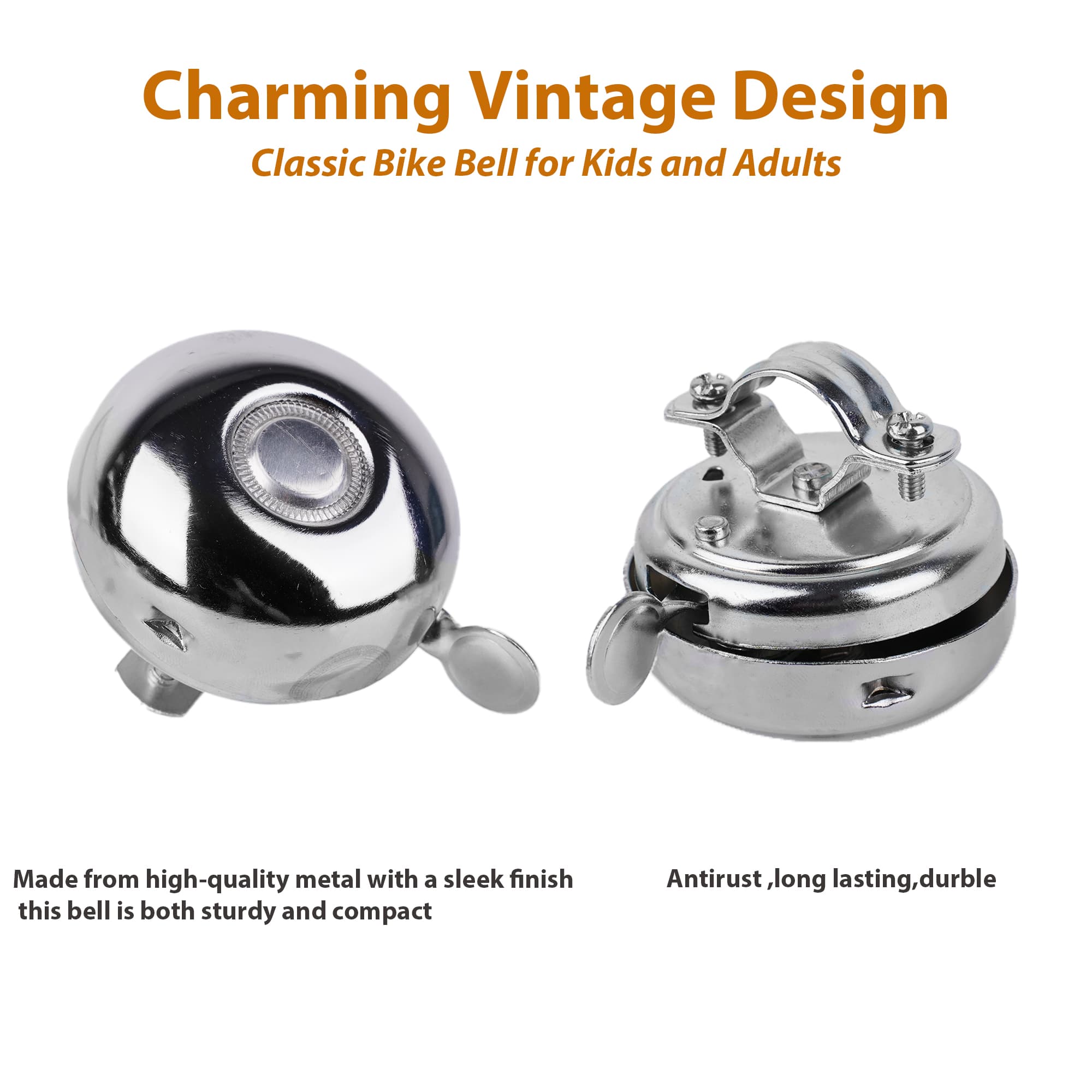 RidingRush Bicycle Bell for Adult Bikes– Silver Metal Bike Bell with Clear Loud Ring – Easy Press Bell for Road, Mountain, Folding Bikes & Scooters - 6
