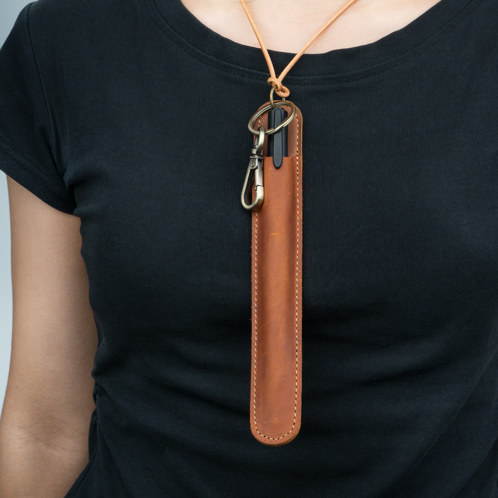 JANKOW Leather Pen Case Holder Handmade, Leather Pens Cases Holder, for Single Genuine Leathers Single Pens Case, Neck Hanging Organizer Fountain Pen(1Pcs Brown) - 6