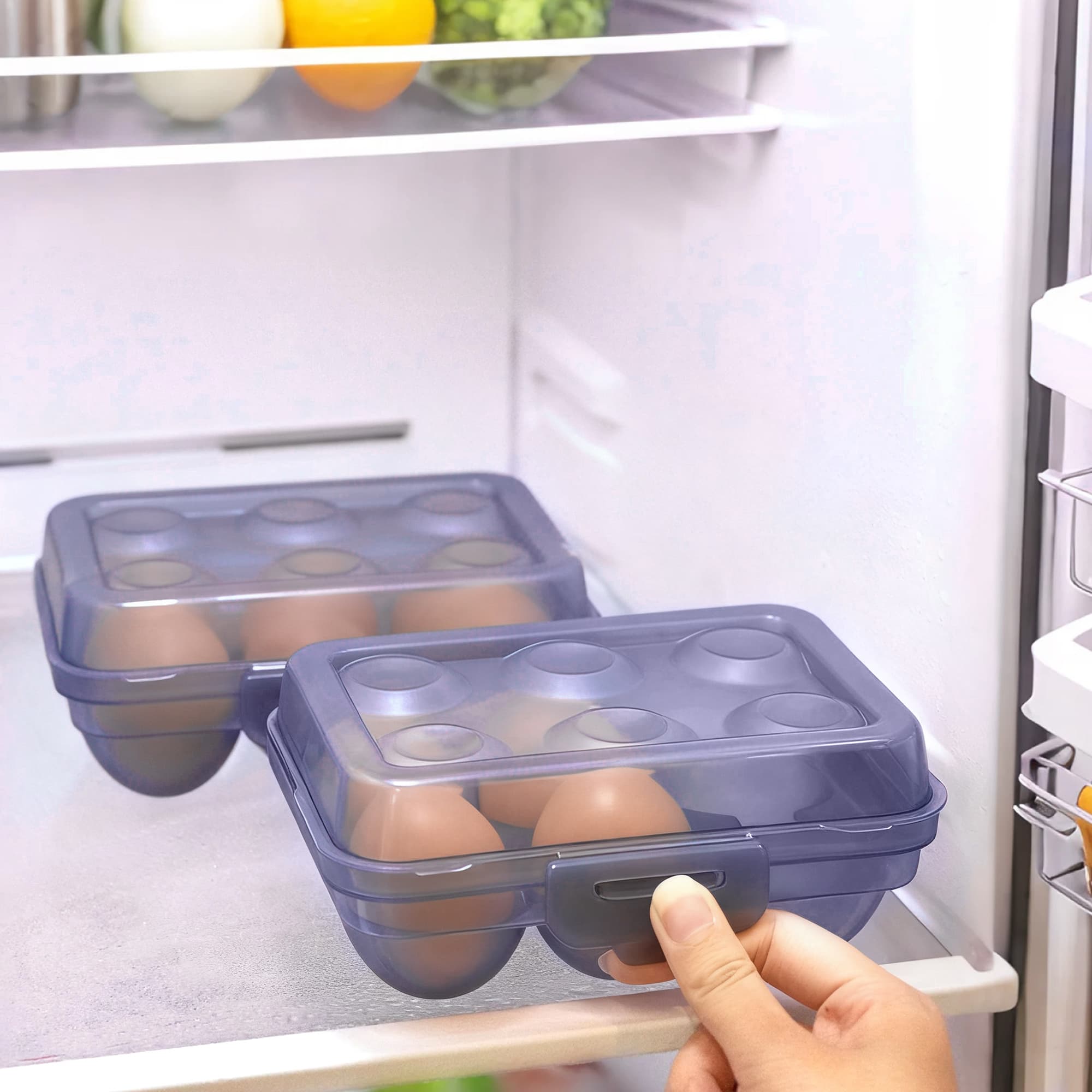 JANKINGS Portable Stackable Egg Storage Box, 2-Pack 6-Count Egg Holders with Lids for Refrigerator, Travel & Camping - 3
