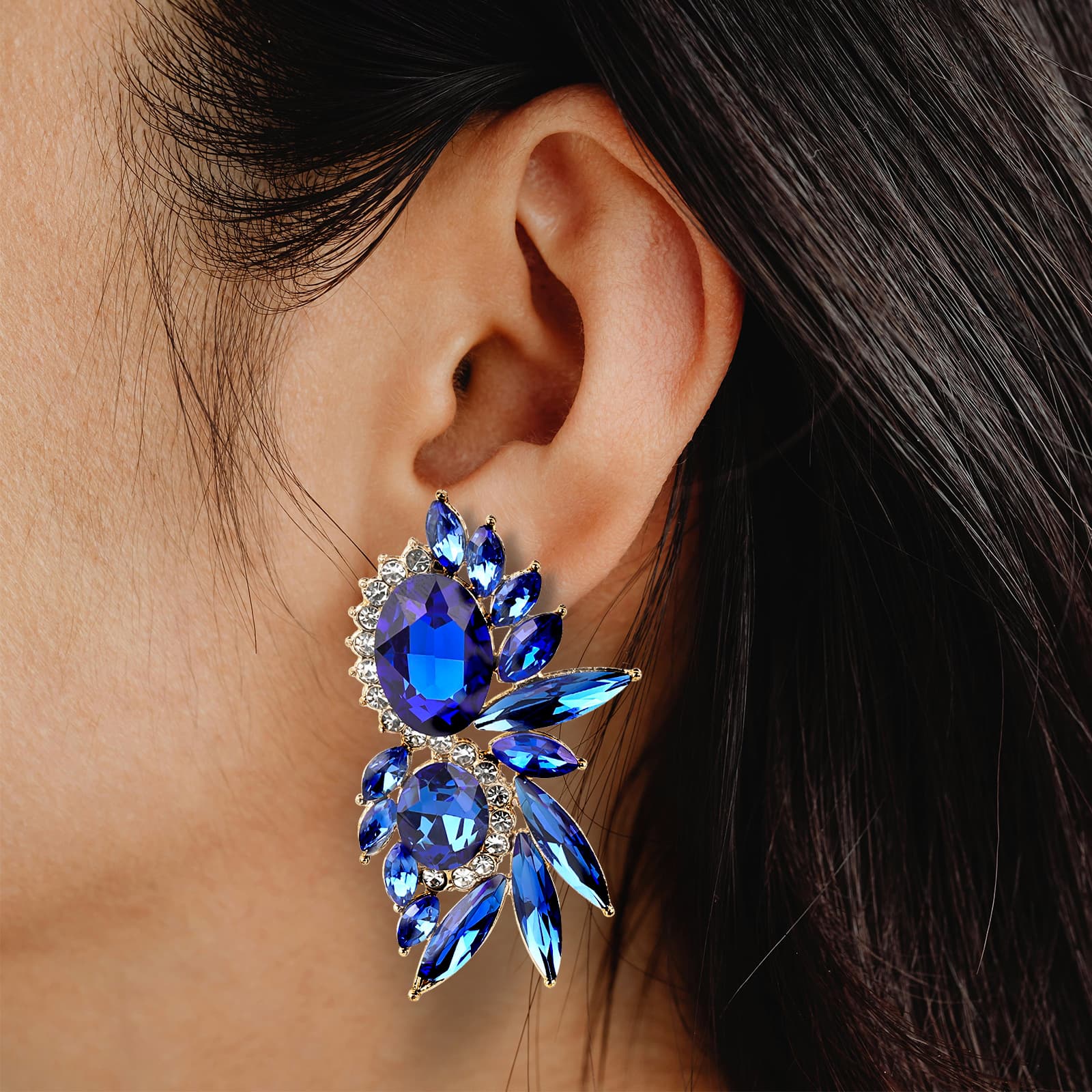 JANKOW Vintage Rhinestone Statement Earrings Flash Costume Earrings Crystal Drop Dangle Earrings Party Jewelry blue prom earrings for Women and Girls (1 Pair Blue) - 5