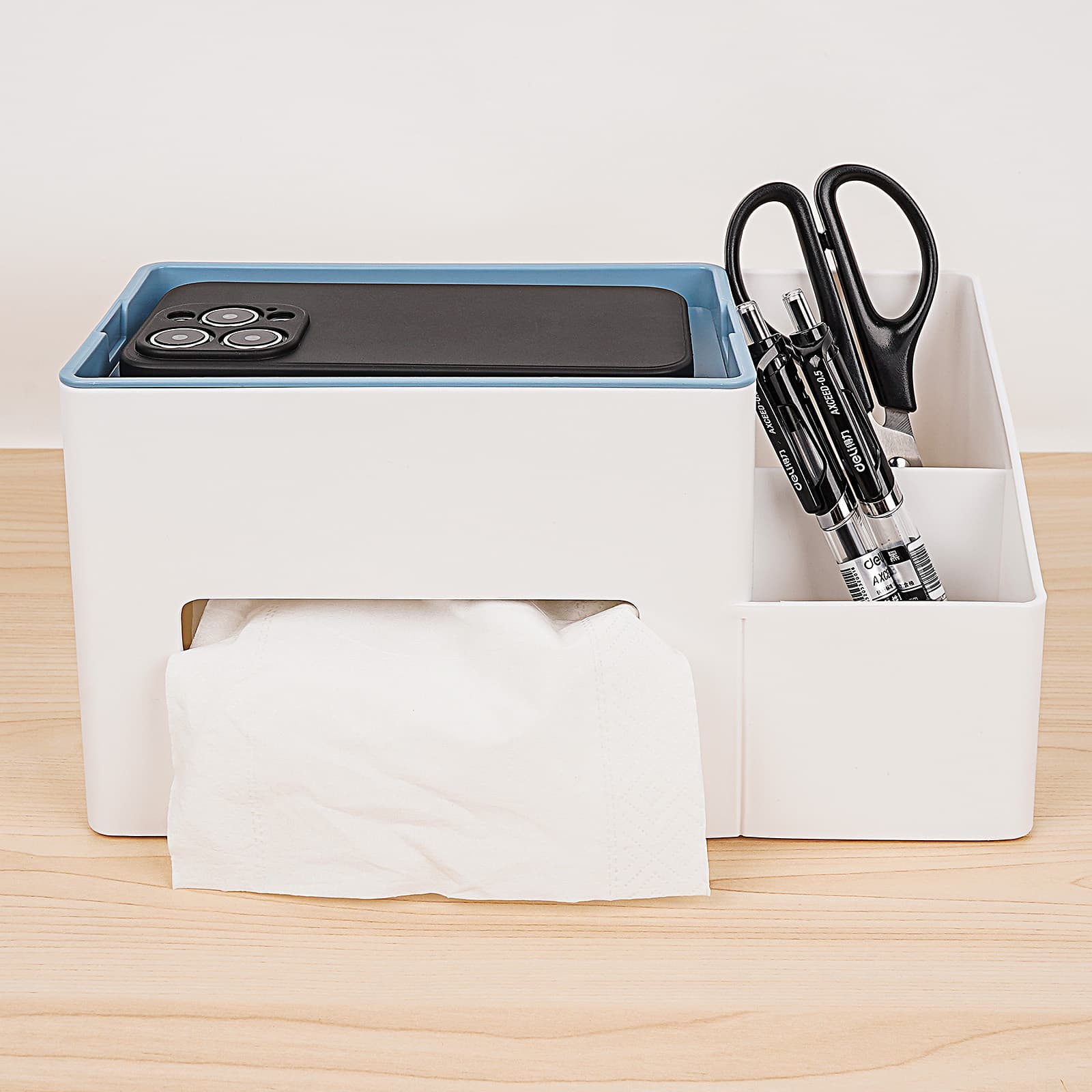 JANKOW Multi-Functional Tissue Box Holder, Organizer Paper Towel Holder, Multi-Functional Tissue Remote Control Holder for Living Room Vanity Night Stand Table Countertop Office (Blue) - 3