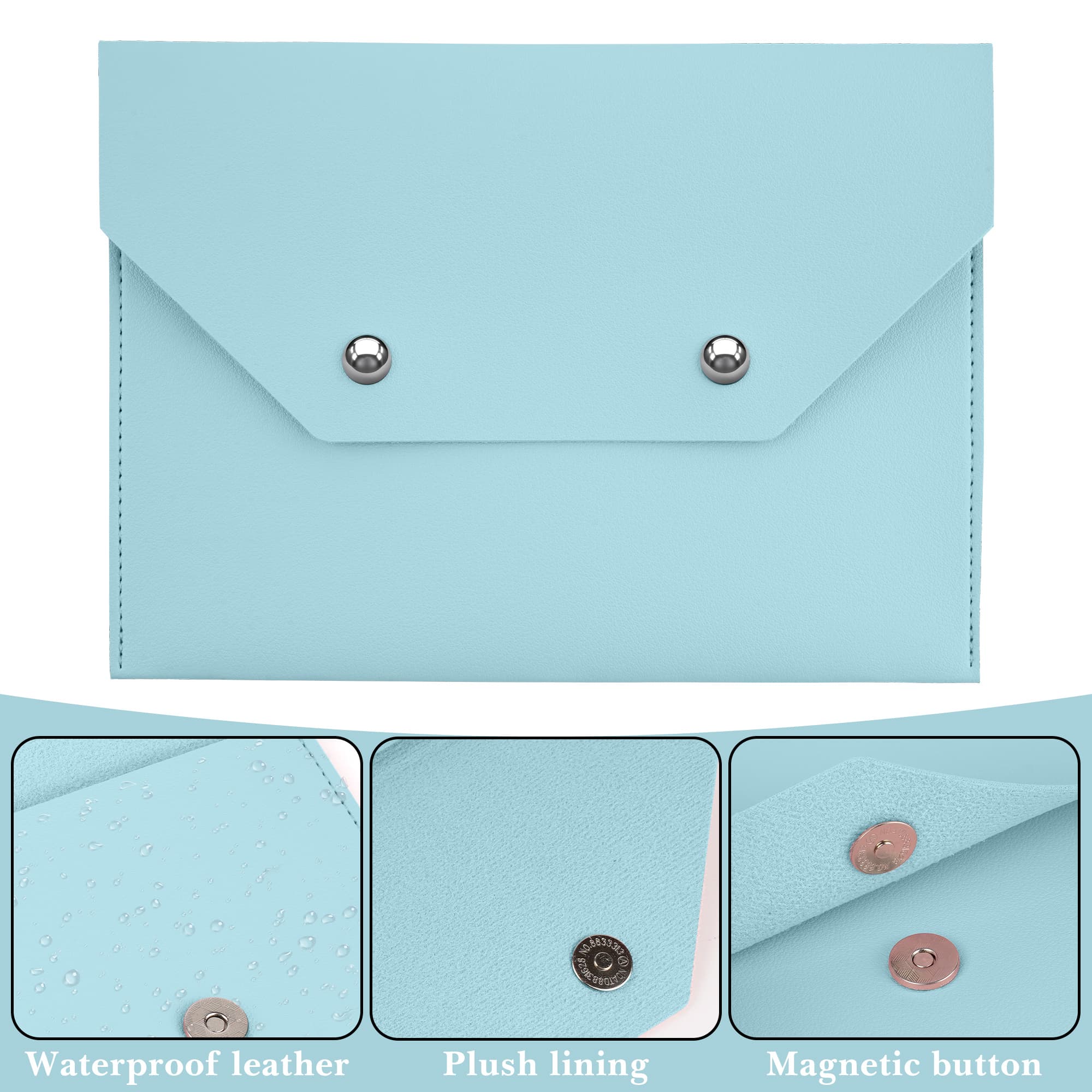 ReignSword Mahjong Card Holder, Vegan Leather Envelope Style Storage Bag, Portable Magnetic Snap Card Organizer, Travel Pouch for Mahjong Accessories (Sky Blue, 8 x 5.8 Inch) - 3