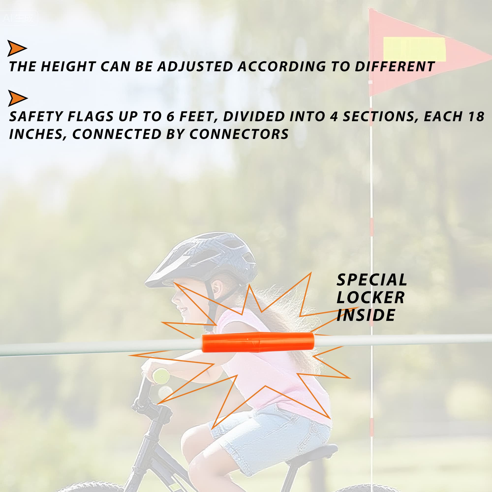 RidingRush Bike Safety Flag with Pole – High Visibility Bicycle Flag for Kids & Adults, Bike Trailer, Trike, Scooter, Wheelchair, Go Kart Safety Flag for Cycling Protection - 2