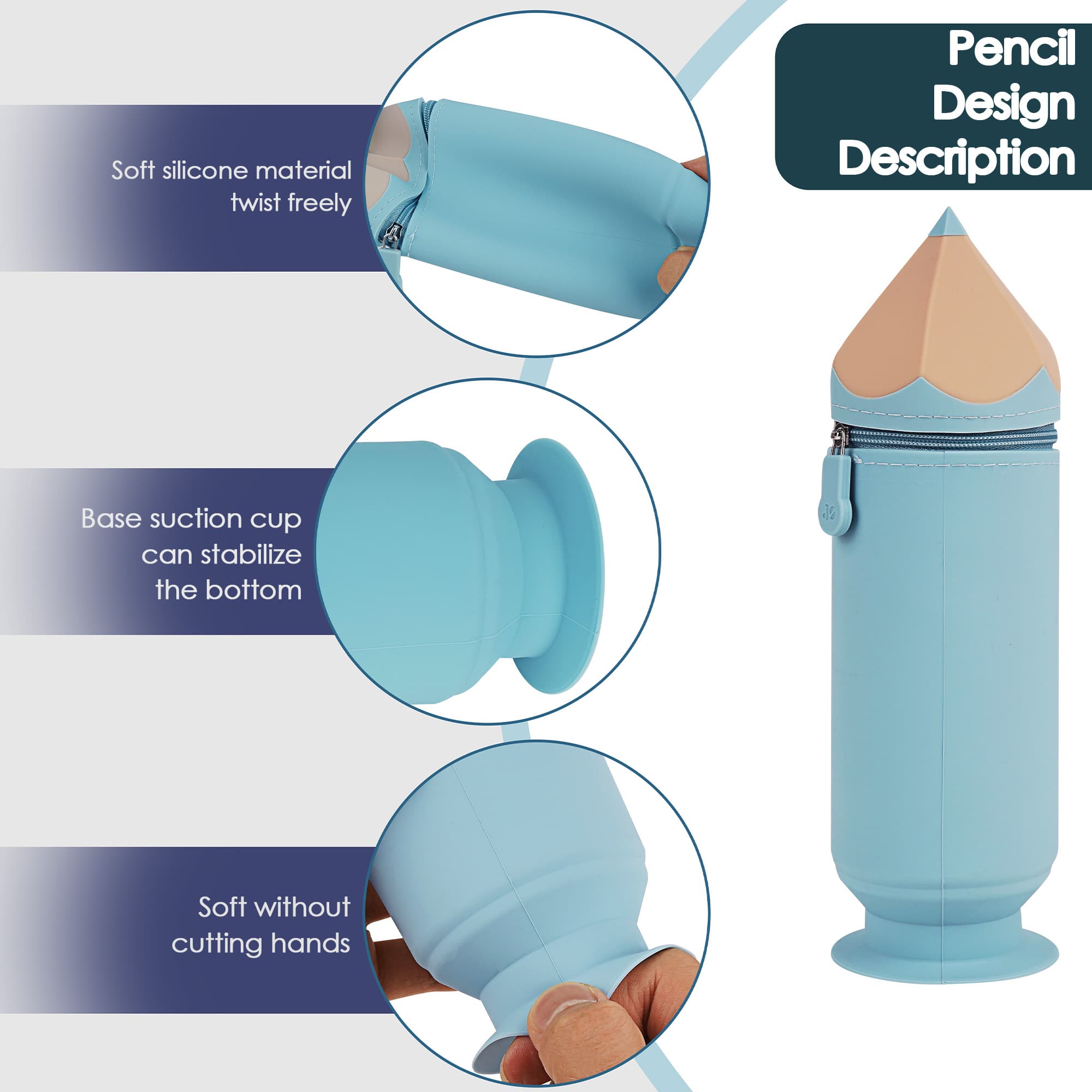 JANKOW Silicone Pencil Case, Pencil Box, Pen Bag Holder, Silicone Storage Bag, Stand Up Pen Case pencil Box for Gift ( Light blue ) - 1