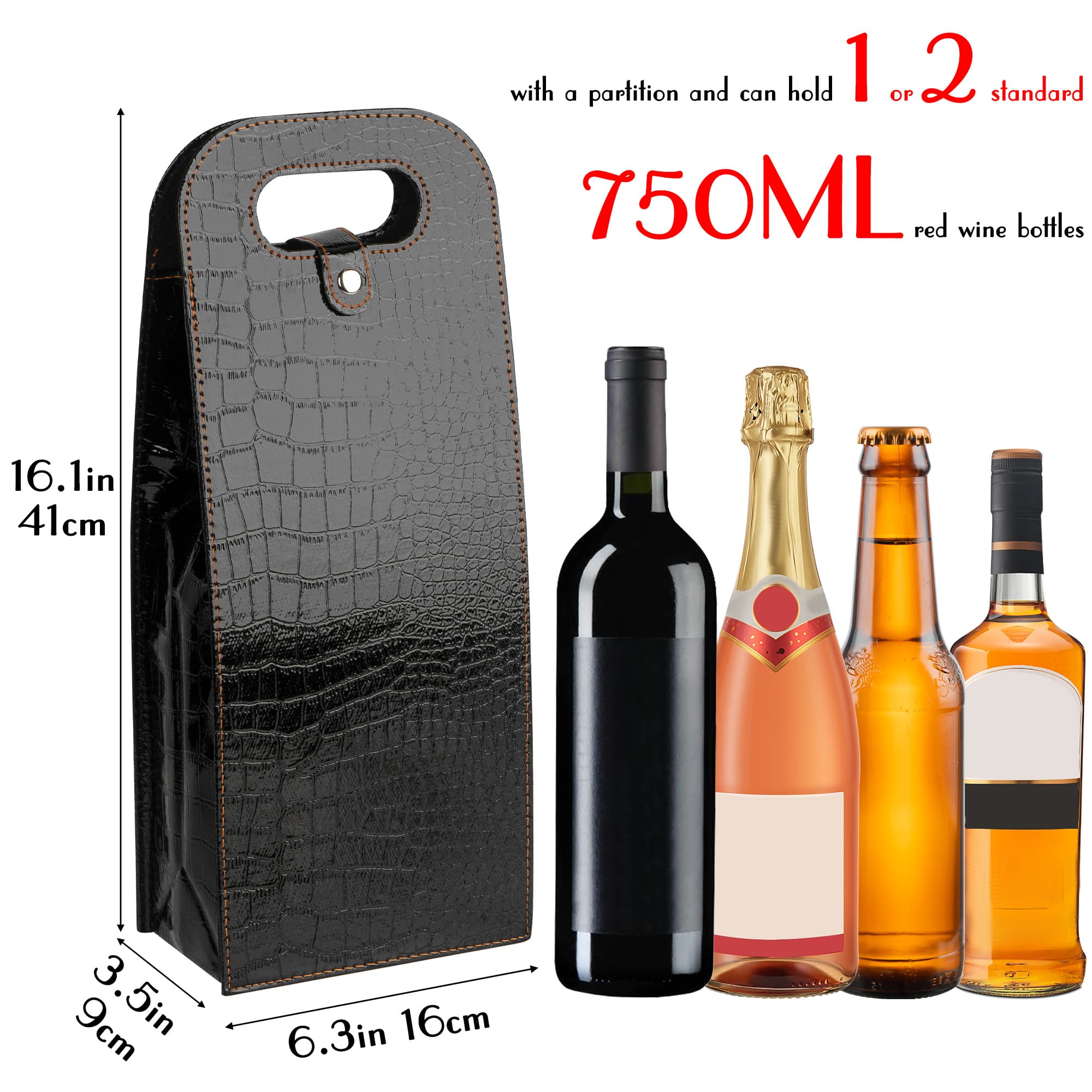 JANKINGS Double Wine Gift Bag, Reusable Leather Wine Tote Carrier, Champagne Gift Bags Carrier for Birthday, Wedding, Party - 1