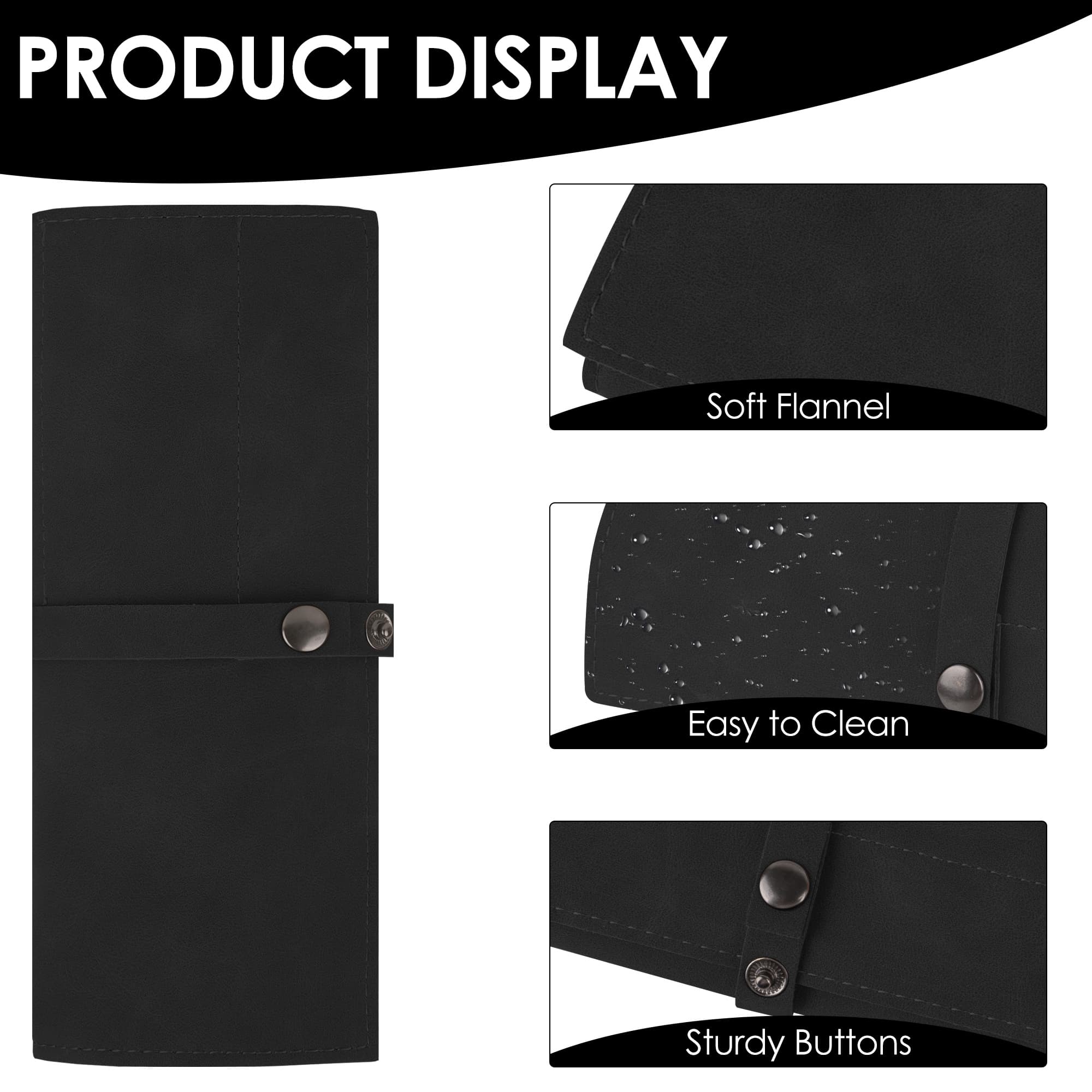 ReignSword Vegan Leather Watch Band Storage Case, Waterproof Watch Strap Roll Organizer with 5 Slots, Travel Accessories Pouch Compatible with Apple/Garmin/Samsung Watch Bands (Black) - 2
