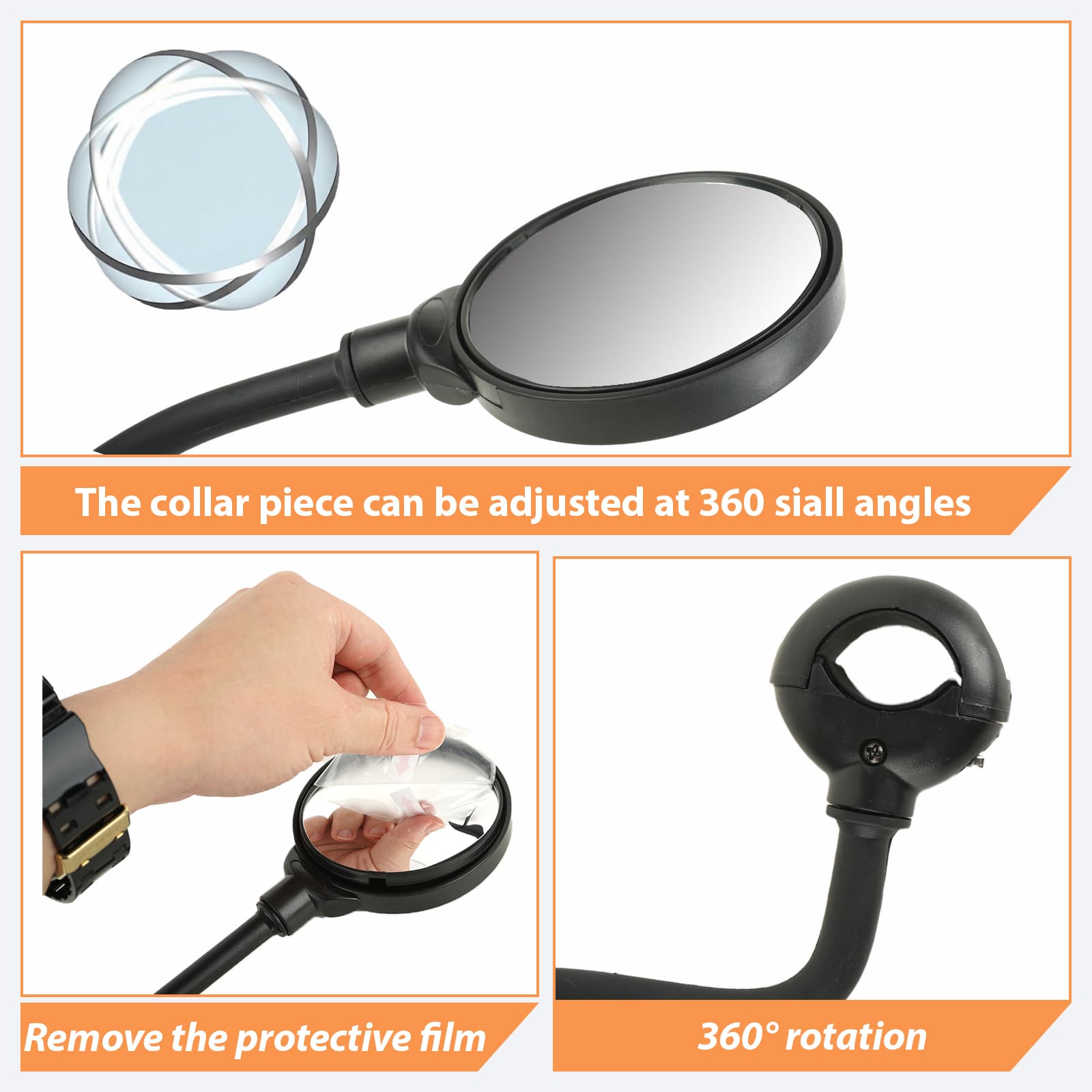 RidingRush Bike Mirrors for Handlebars, Adjustable Bicycle Rear View Mirror Set of 2, Wide Angle Convex Cycling Mirrors for Mountain Road E Bikes & Scooters, Fits 22.2mm Handlebars - 5